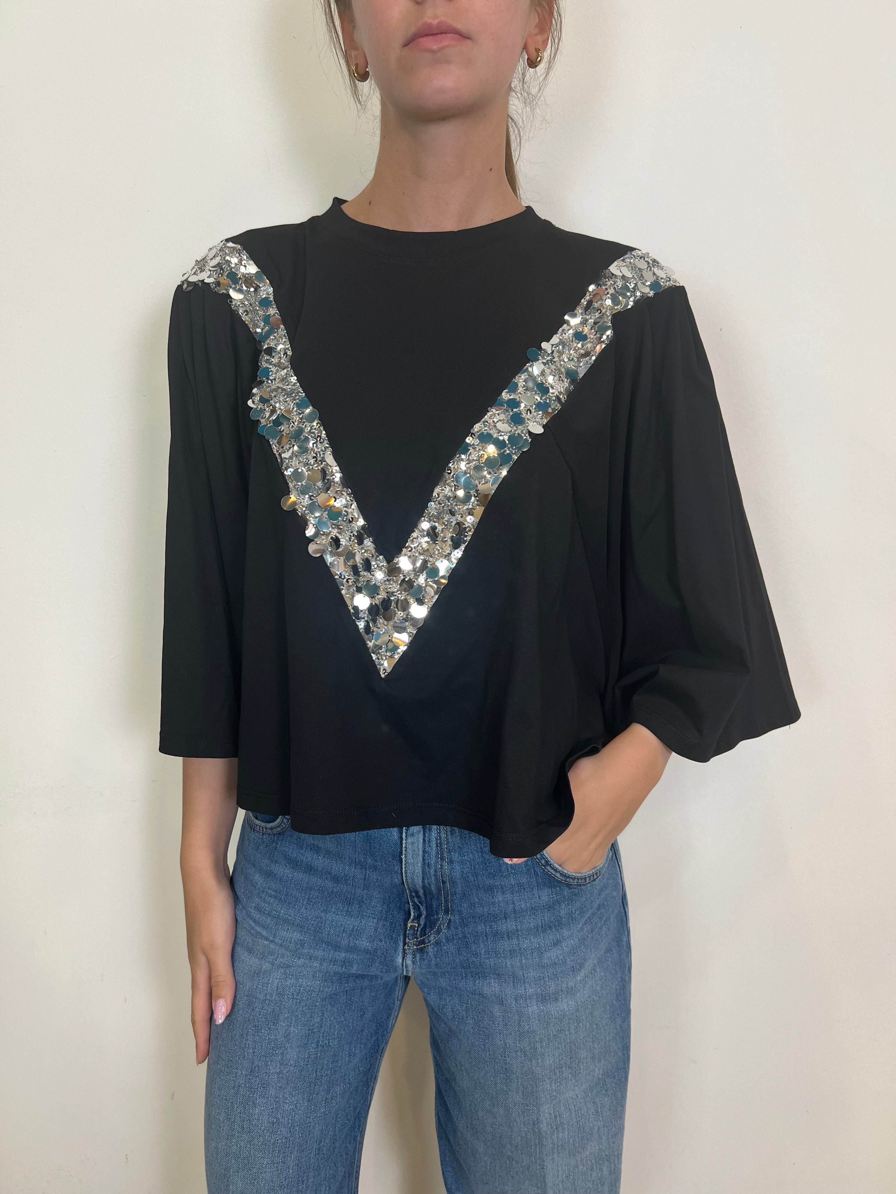 T-shirt inserto v paillettes - Tensione In