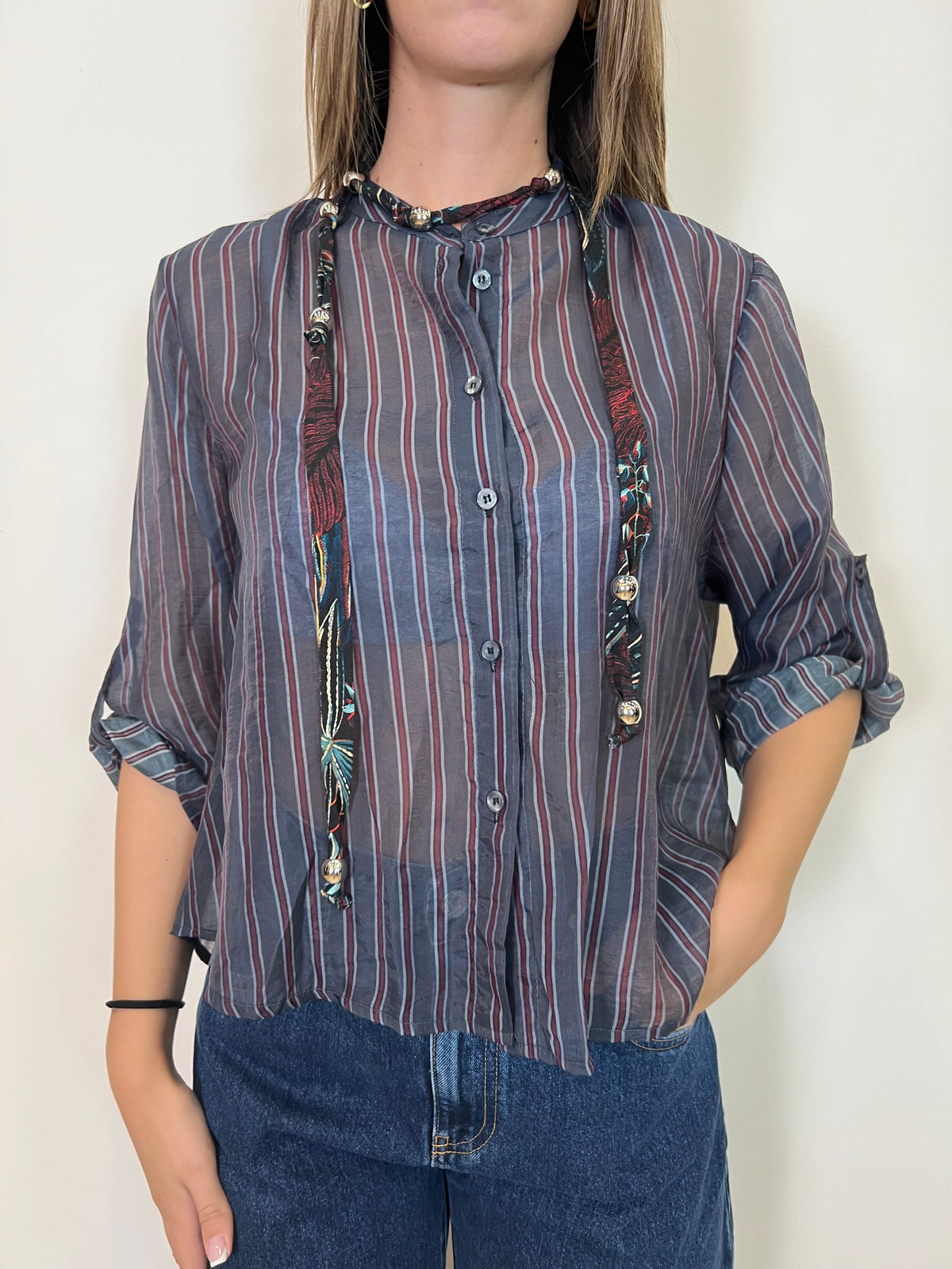 Camicia coreana con collana “Nomad” blu - Haveone