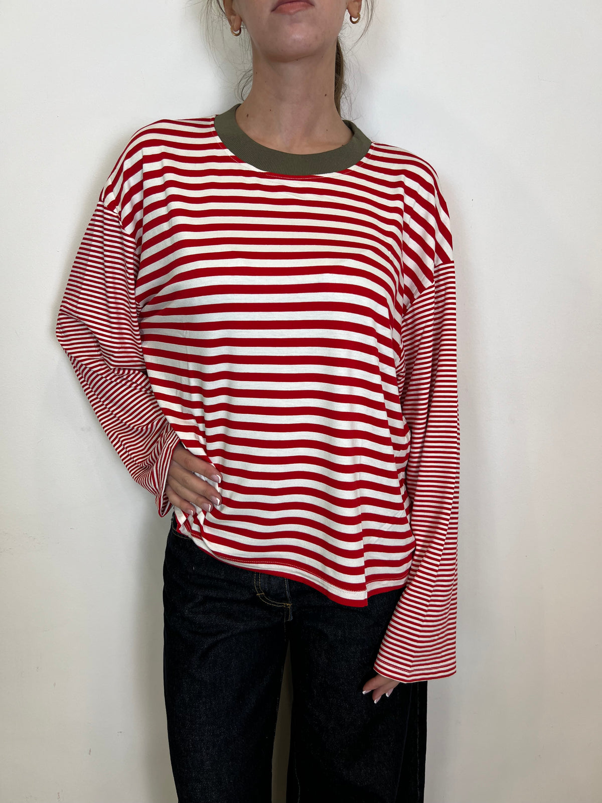 T-shirt righe collo contrasto - Haveone