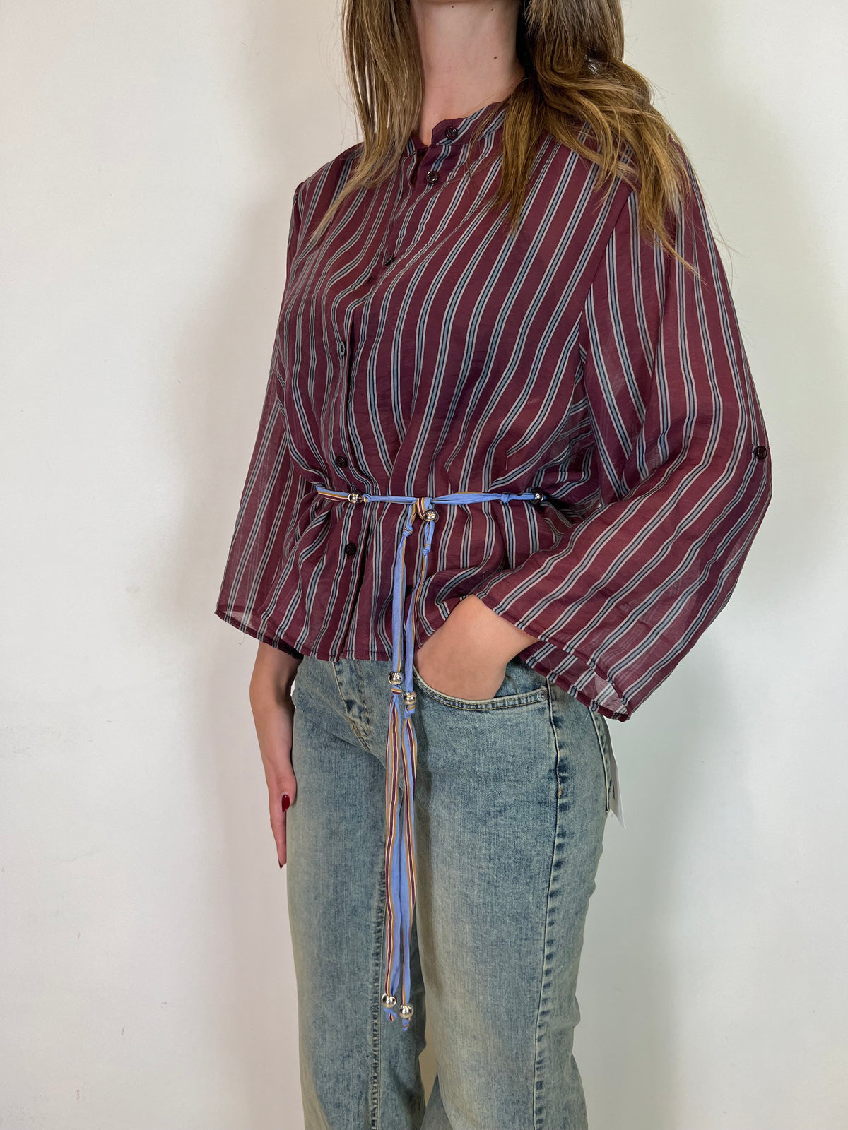 Camicia coreana con collana “Nomad” bordeaux - Haveone