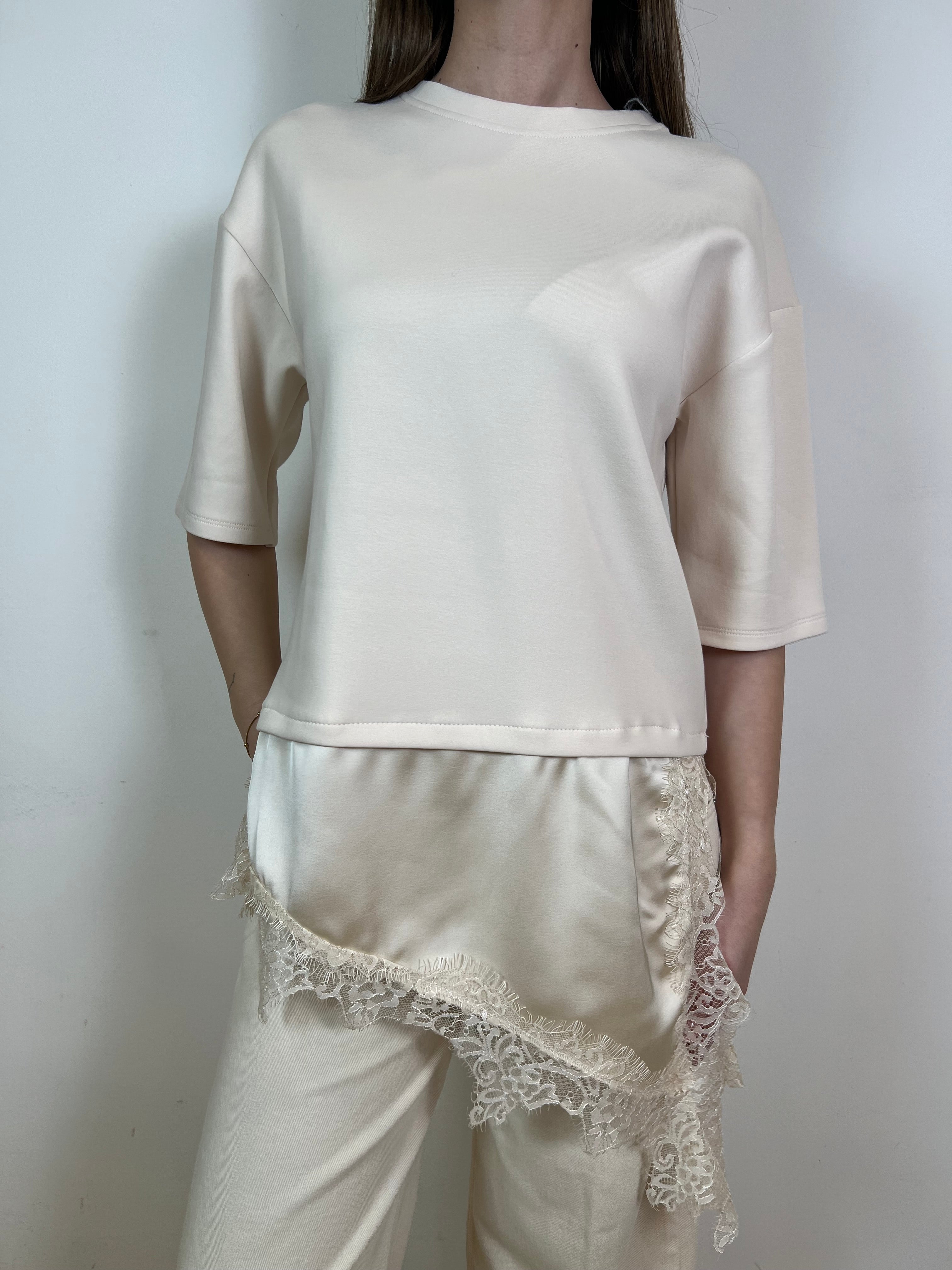 Felpa t-shirt mezza manica fondo lingerie asimmetrico - Haveone