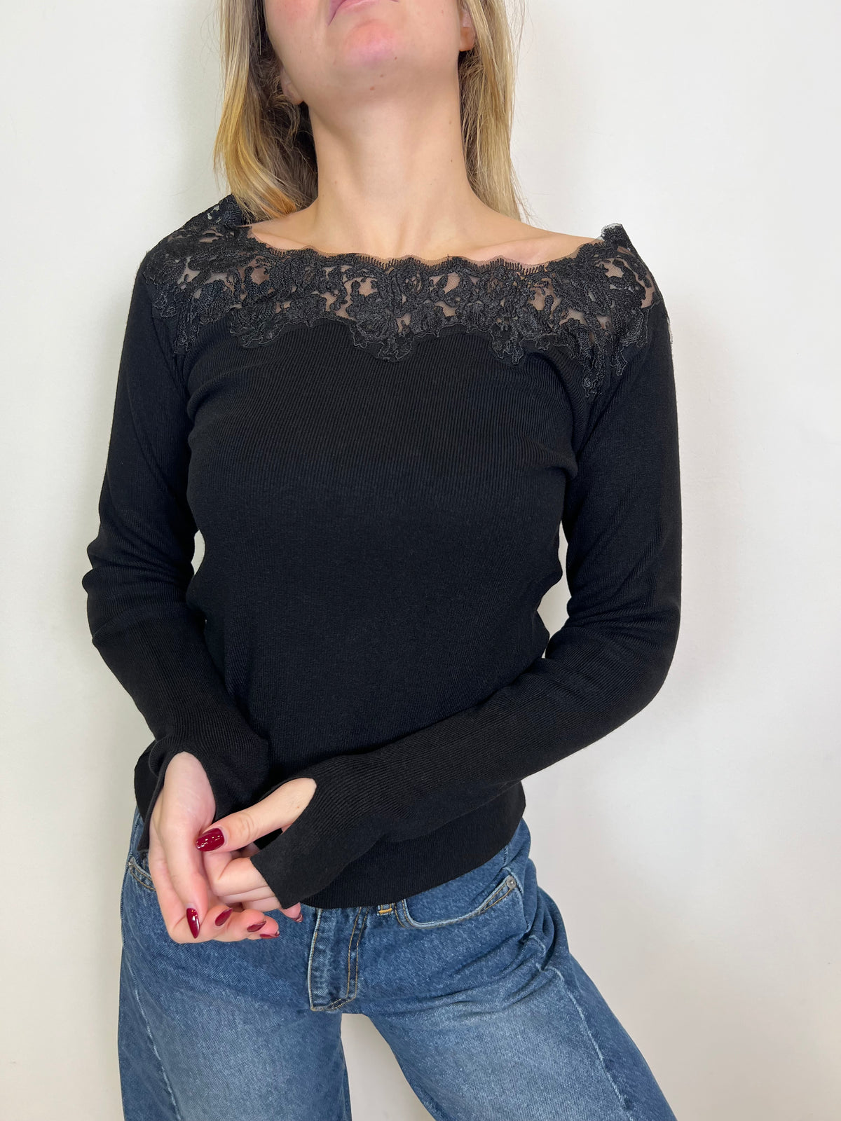 Maglia scollo pizzo a barca - Haveone
