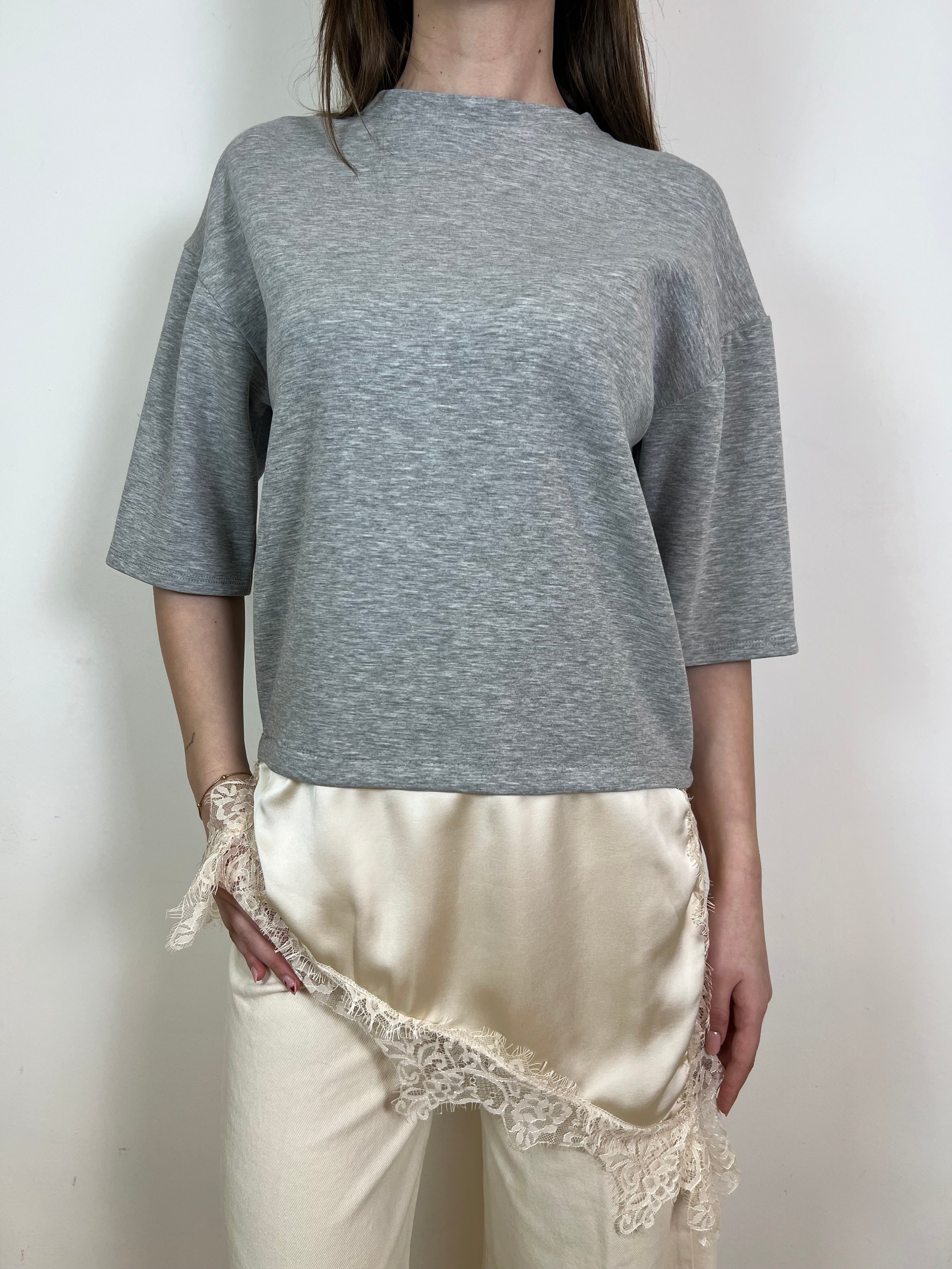 Felpa t-shirt mezza manica fondo lingerie asimmetrico - Haveone