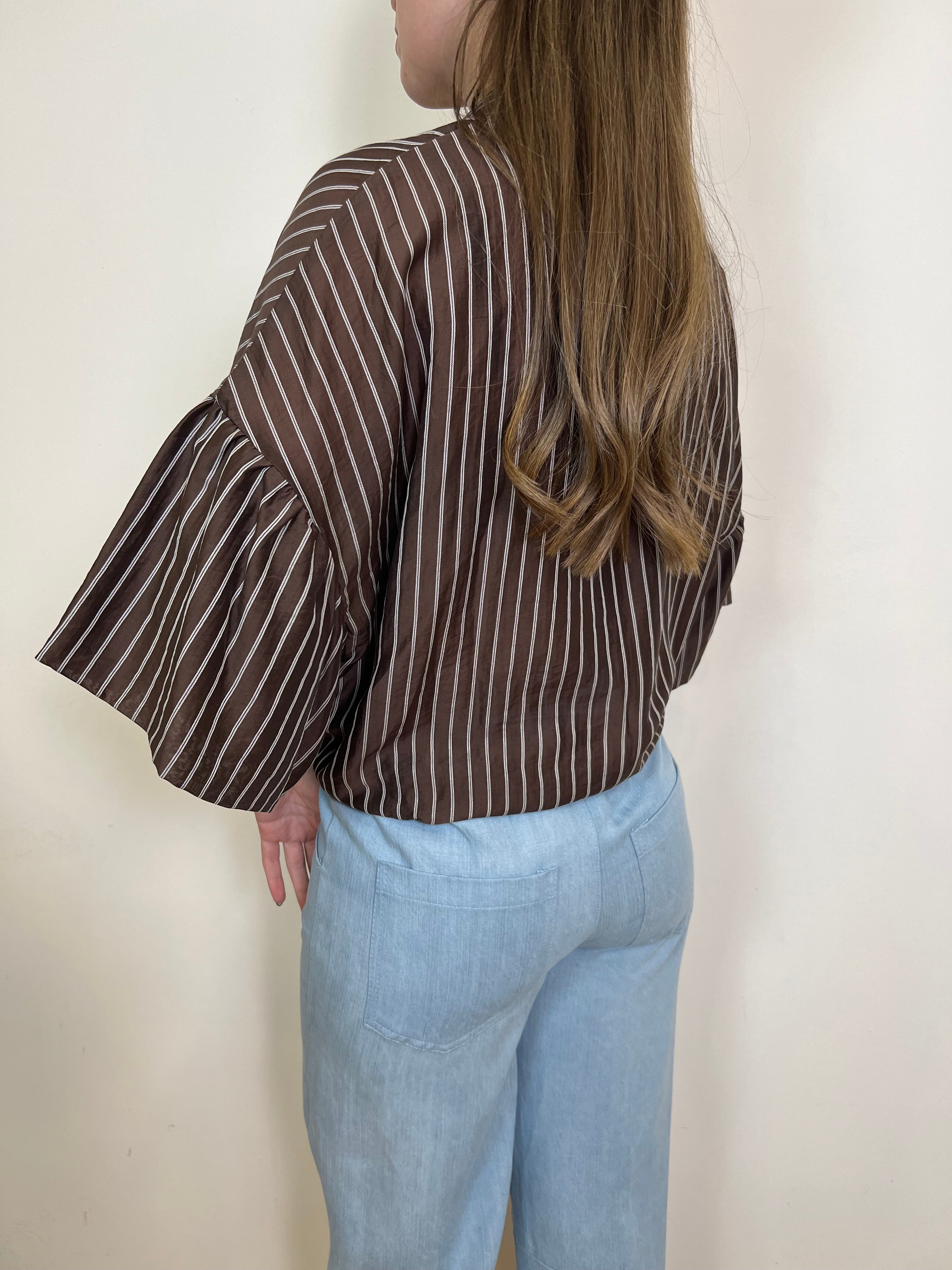 Camicia righe manica corta con volant - Vicolo