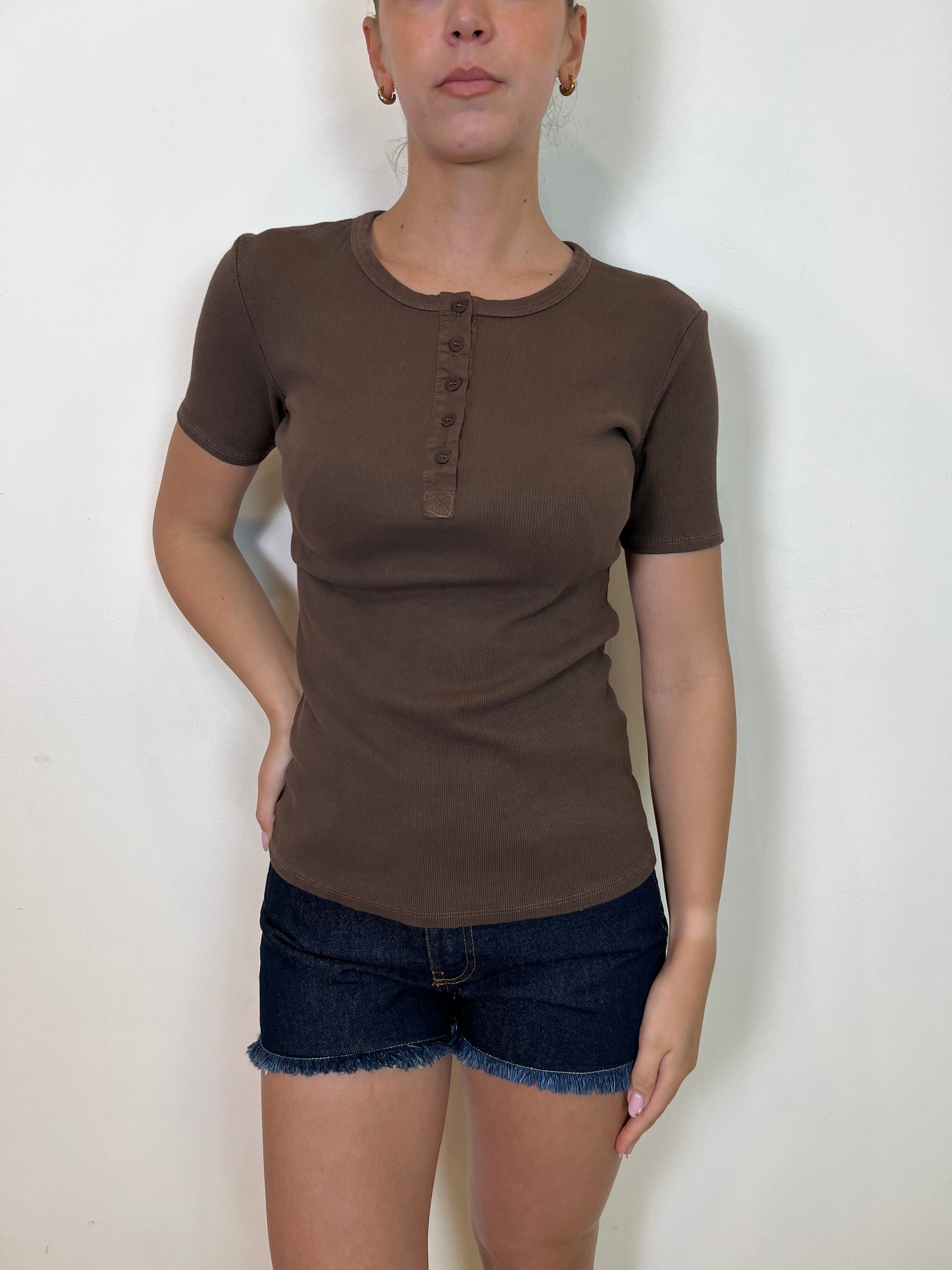 T-shirt serafino costina girocollo - Tensione In