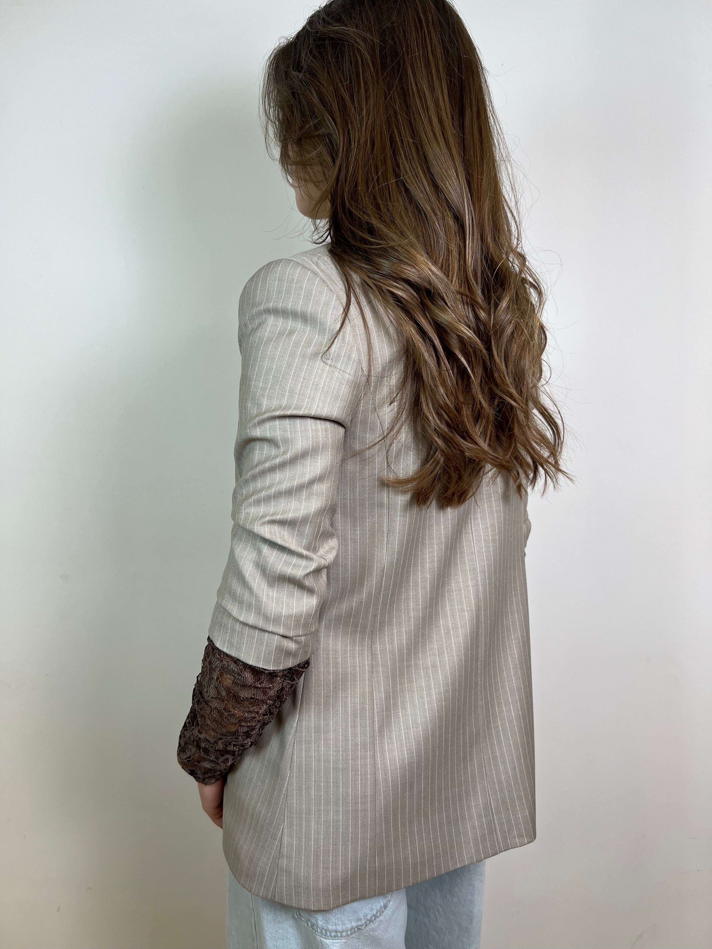Giacca gessata manica pizzo - Haveone