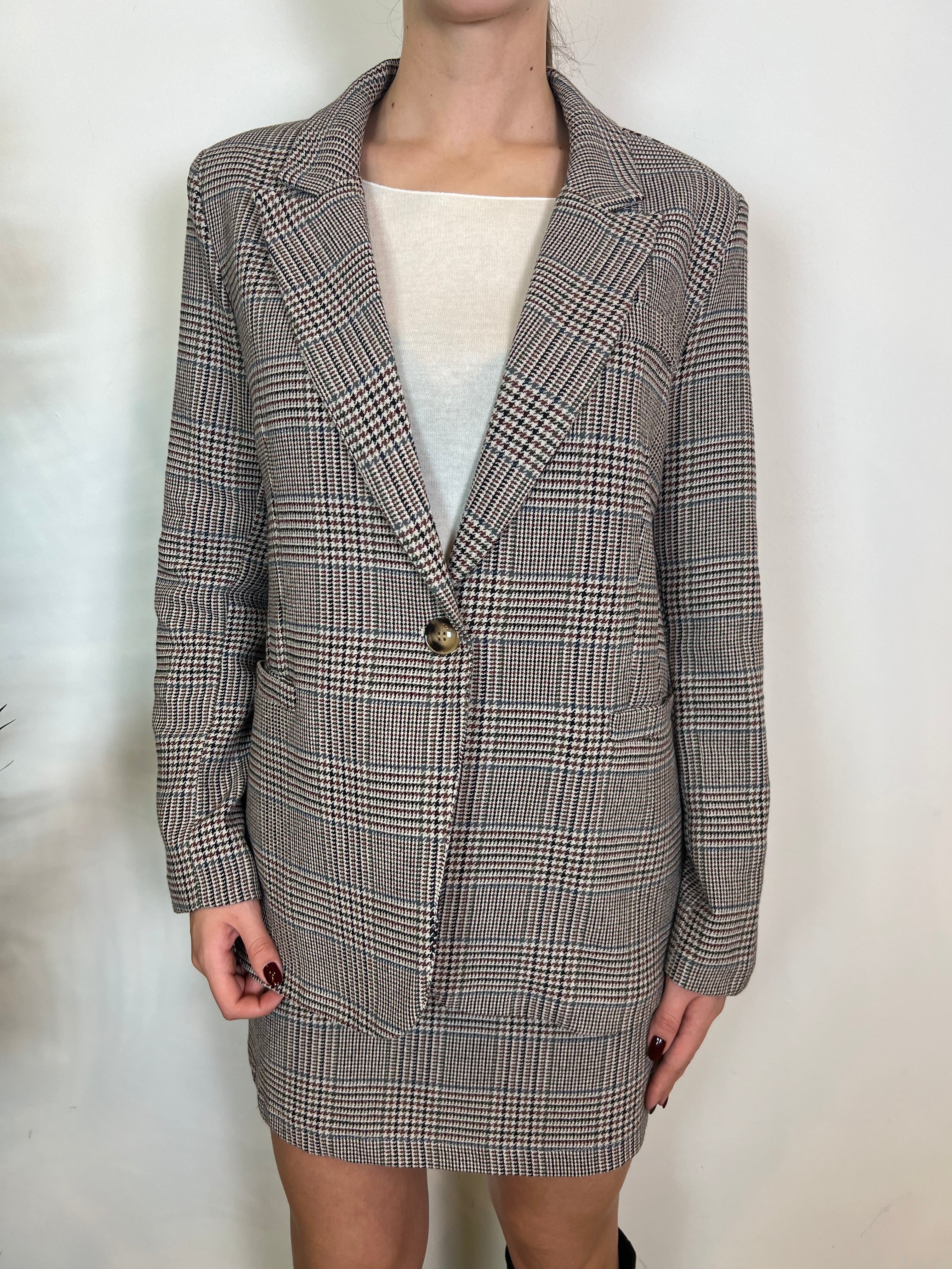 Giacca quadretti azzurro bordeaux - Haveone