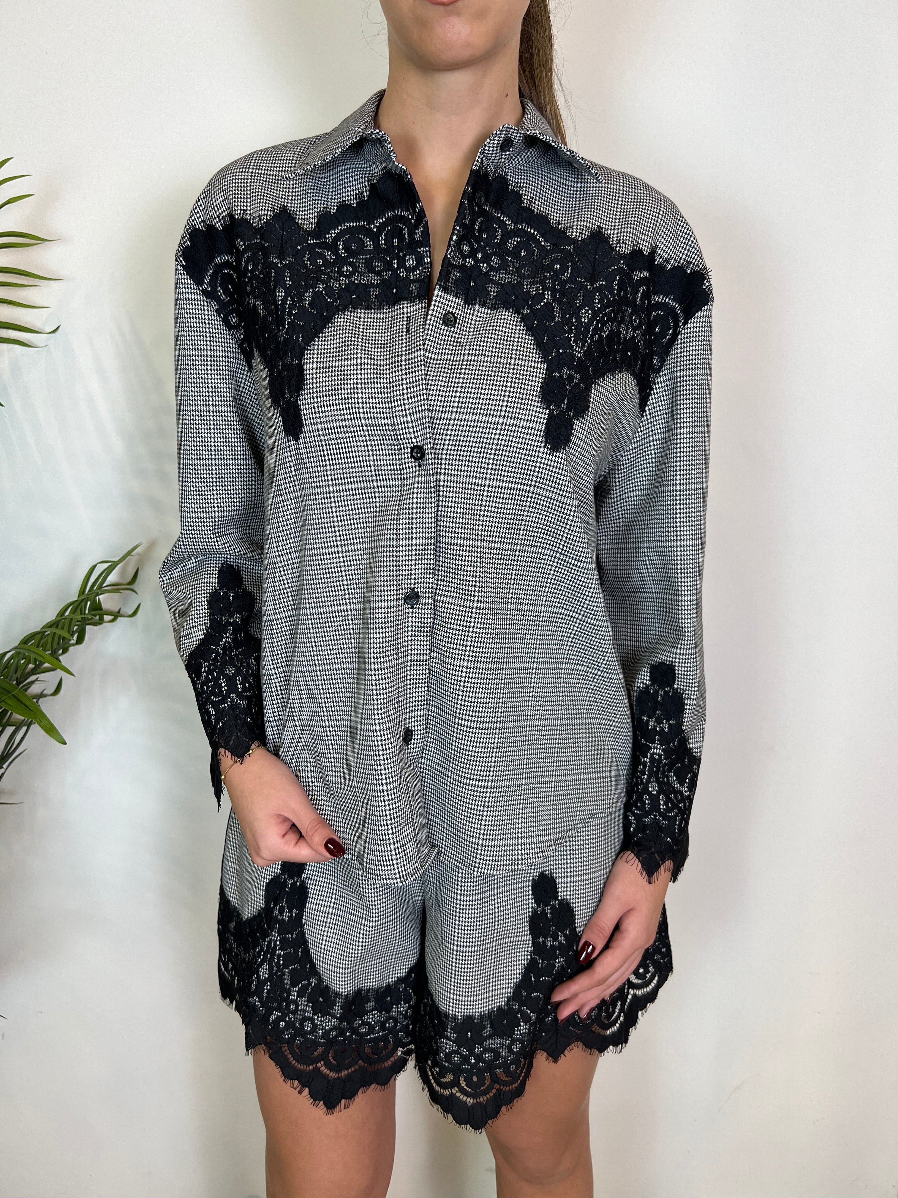 Camicia pied de poule inserti pizzo - Haveone