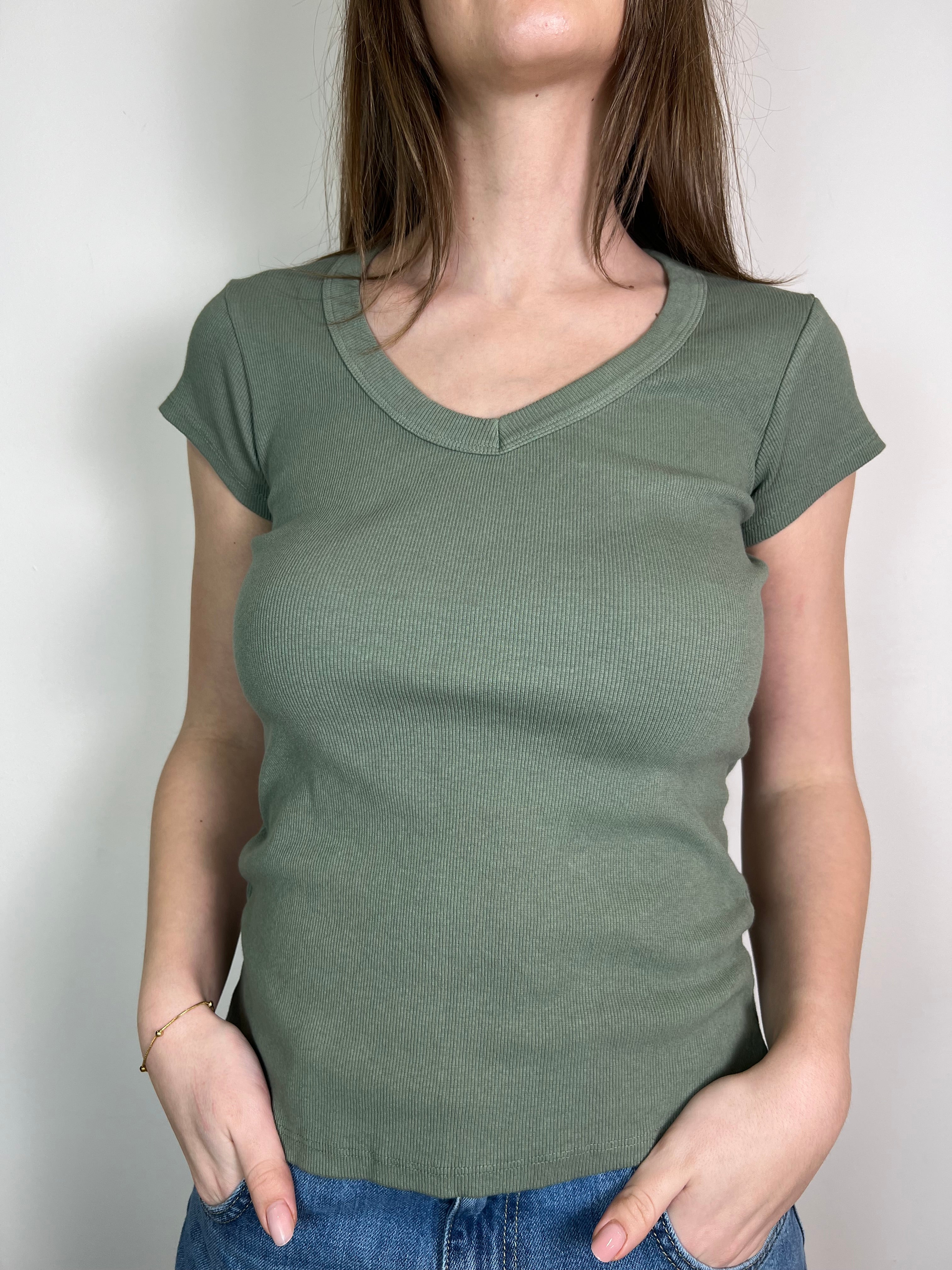 T-shirt costina scollo V - Tensione In
