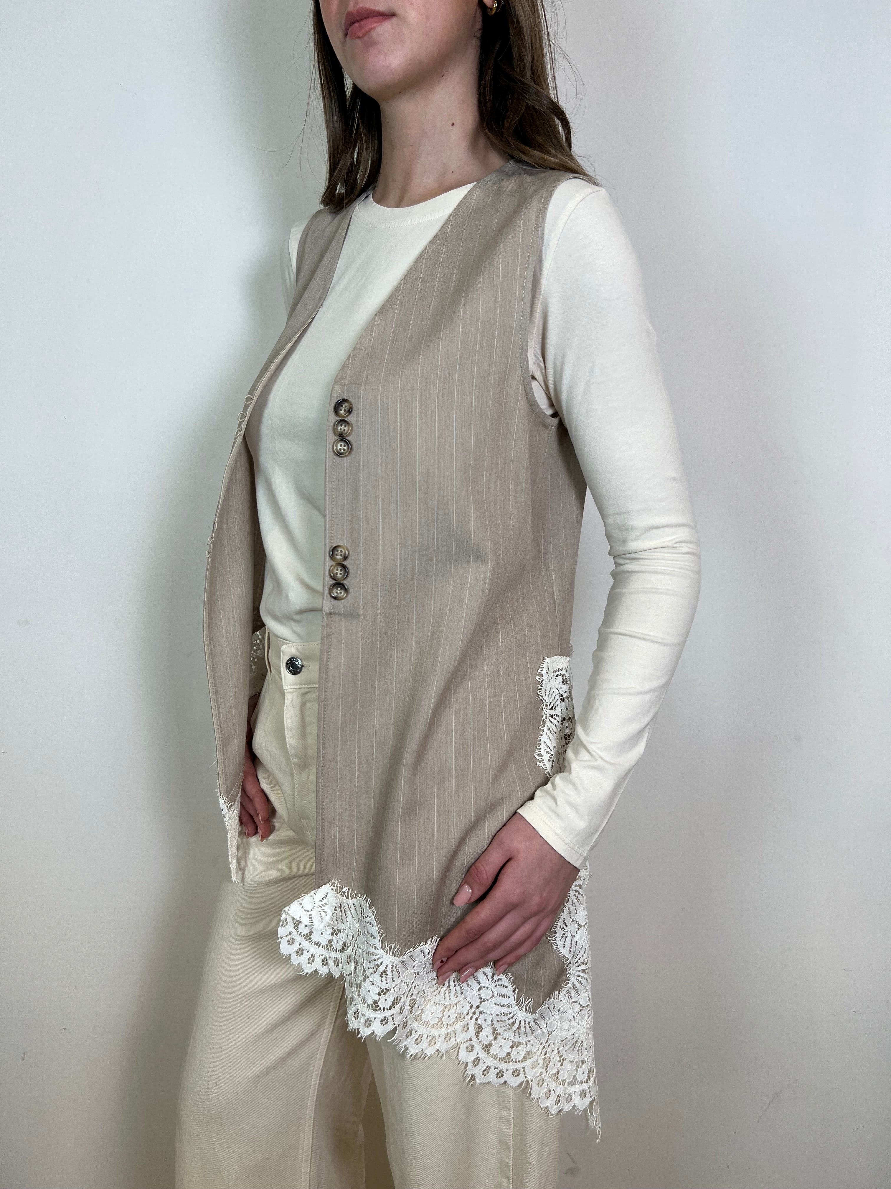 Gilet gessato asimmetrico pizzo - Haveone