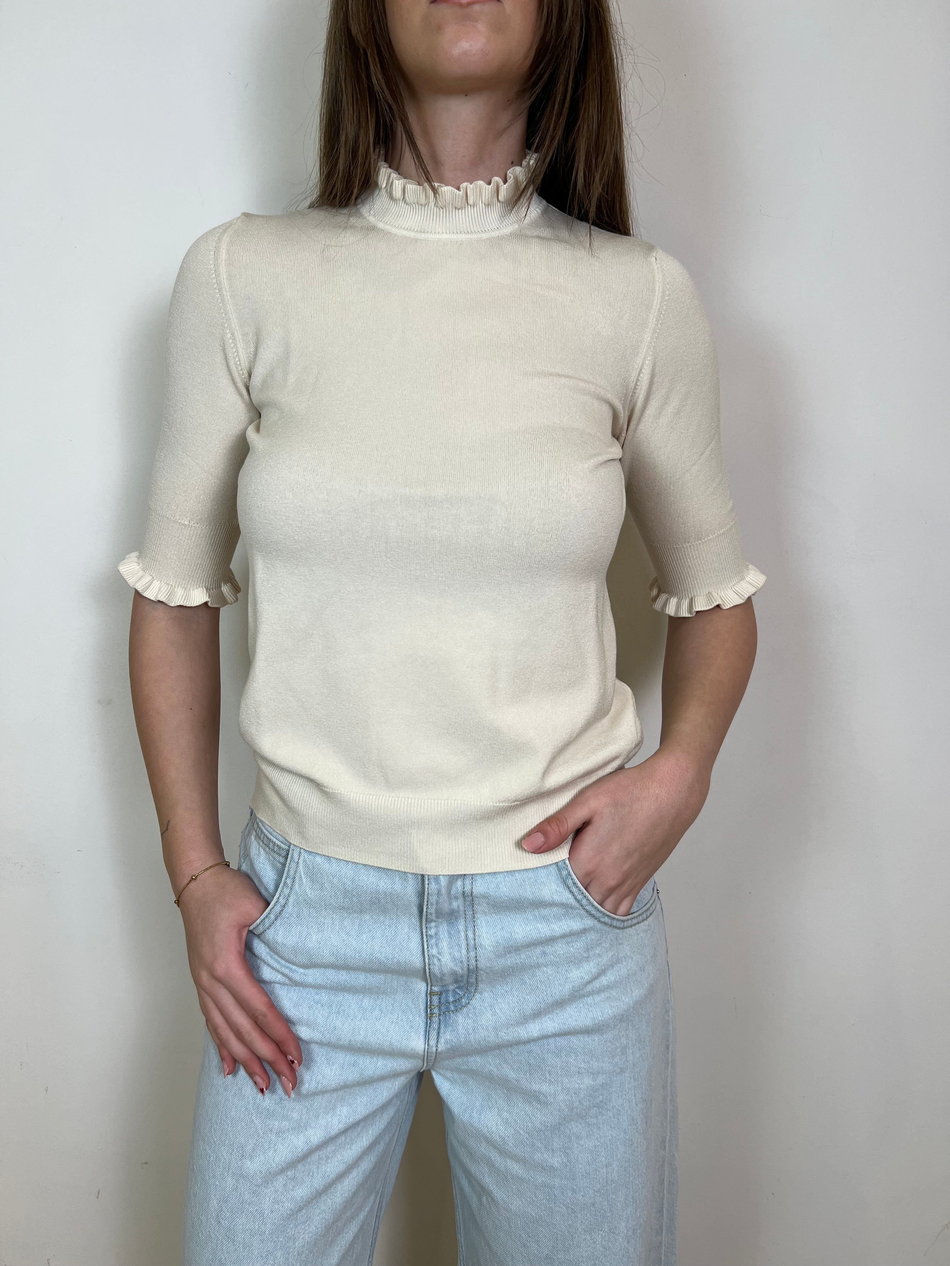 Maglia collo e maniche tre quarti rouches - Haveone