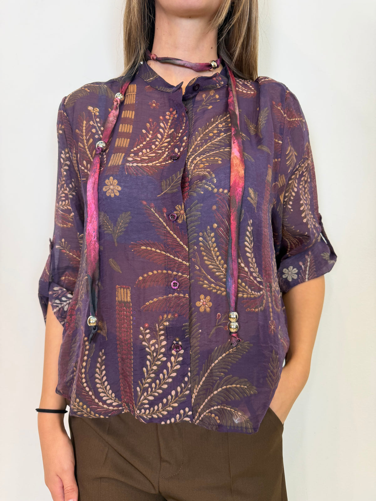 Camicia coreana con collana “Nomad” viola - Haveone