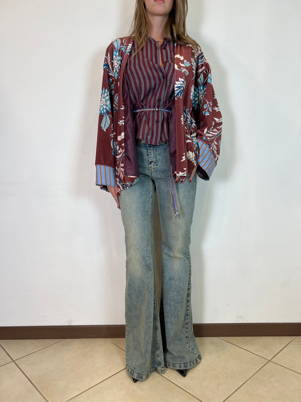 Kimono ciniglia “Nomad” bordeaux - Haveone