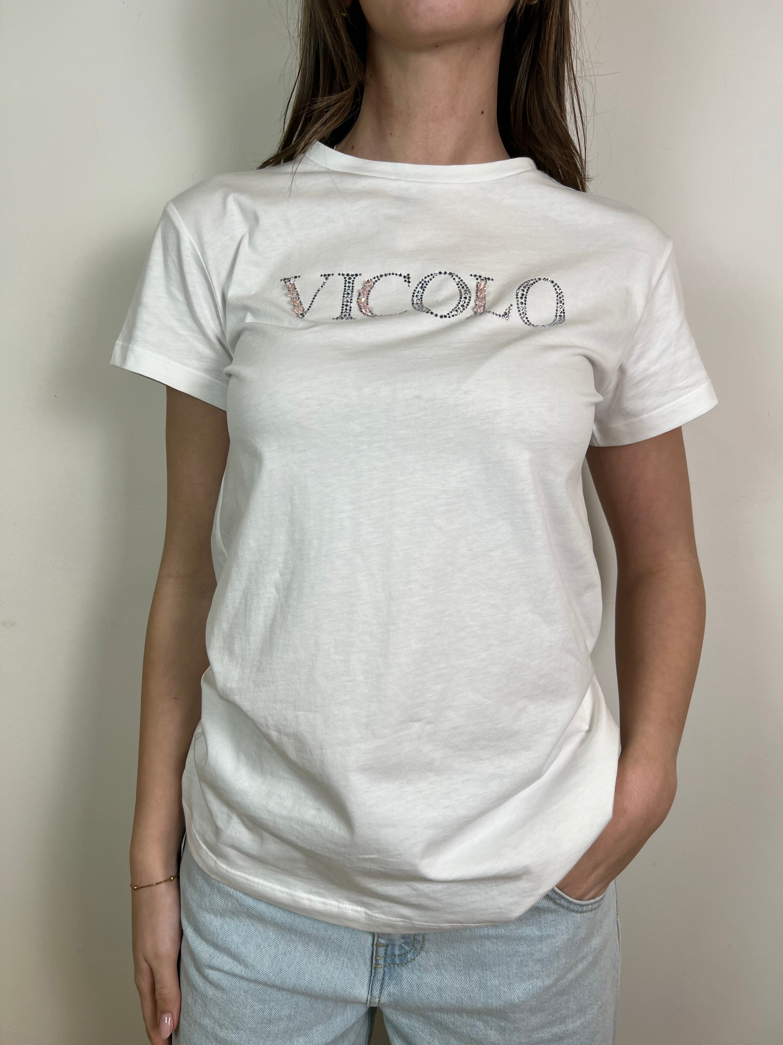 T-shirt scritta vicolo strass - Vicolo