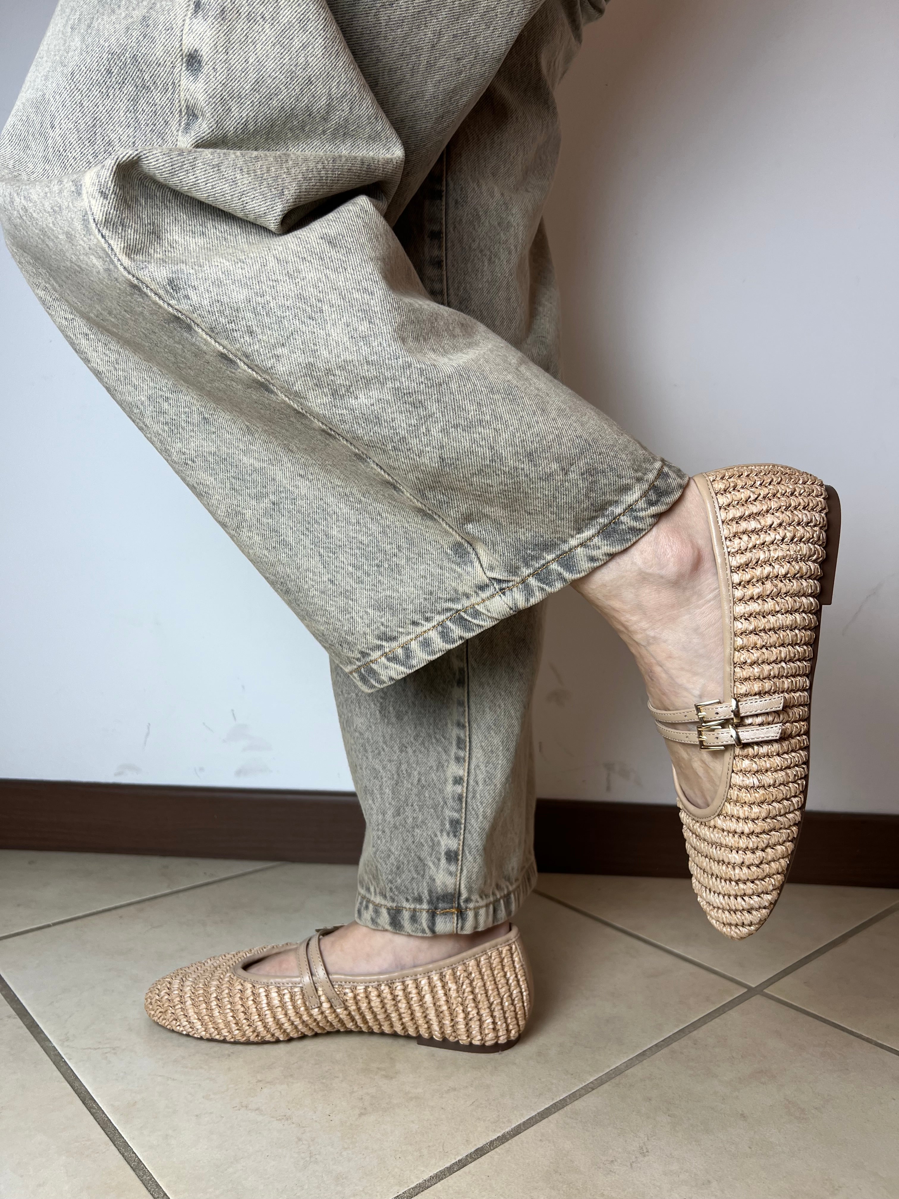 Ballerina "Mary Jane" in raffia - Ovyè