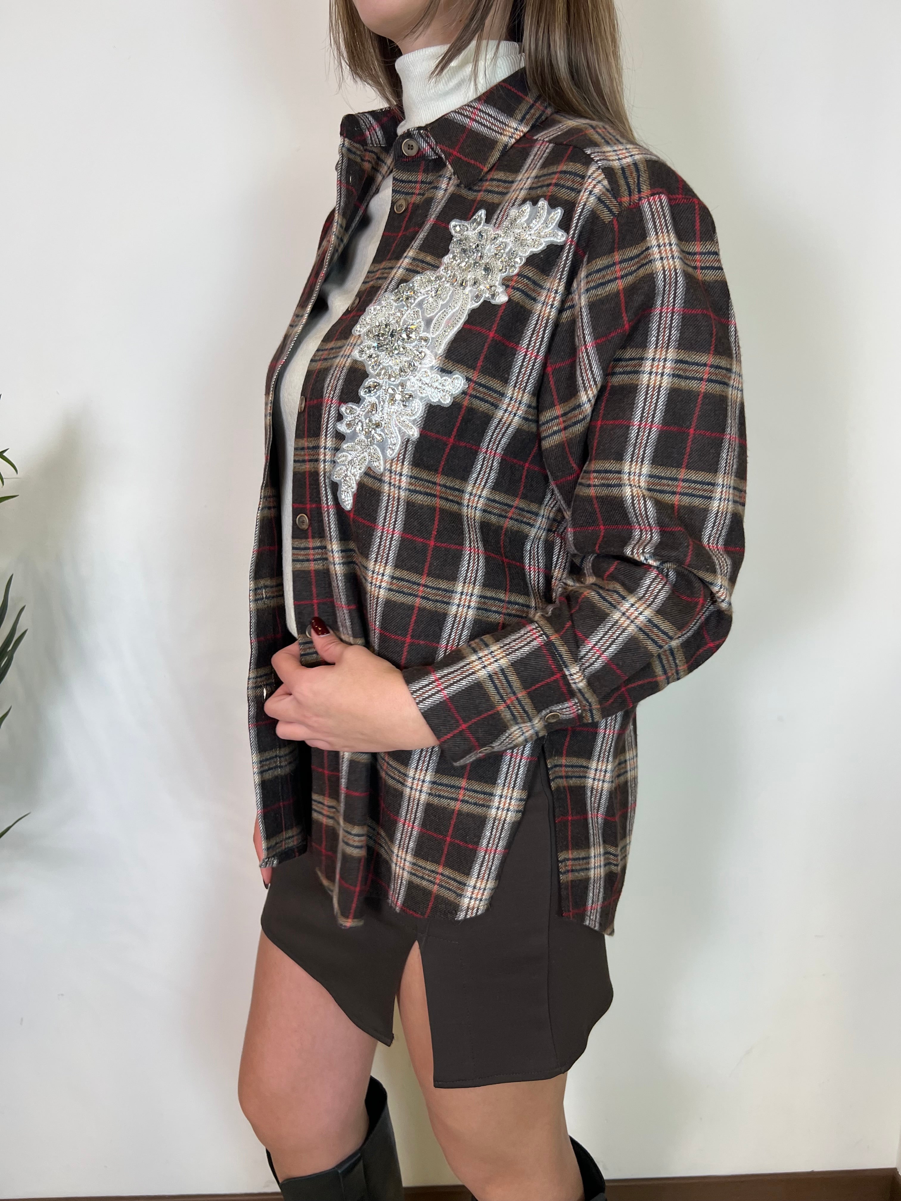 Camicia check flanella con patch- Haveone