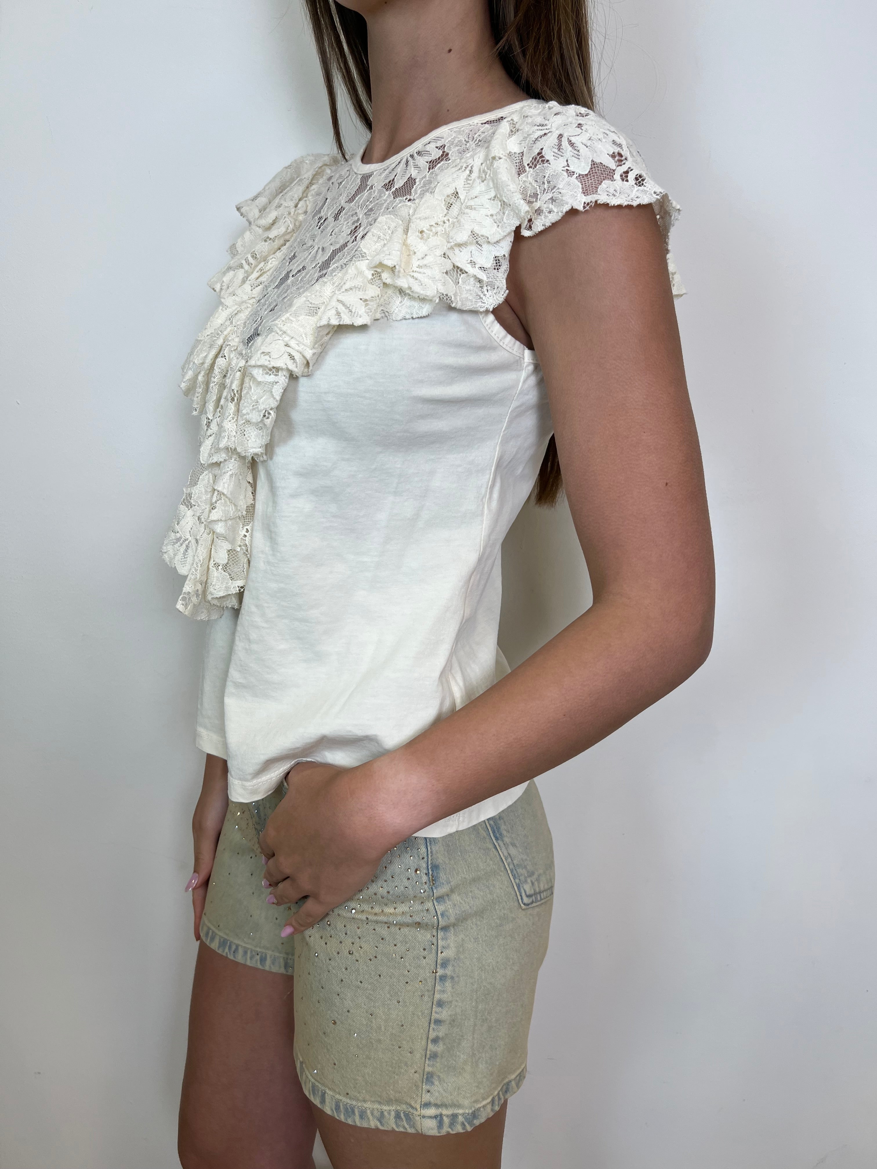 T-shirt inserto pizzo a V - Haveone