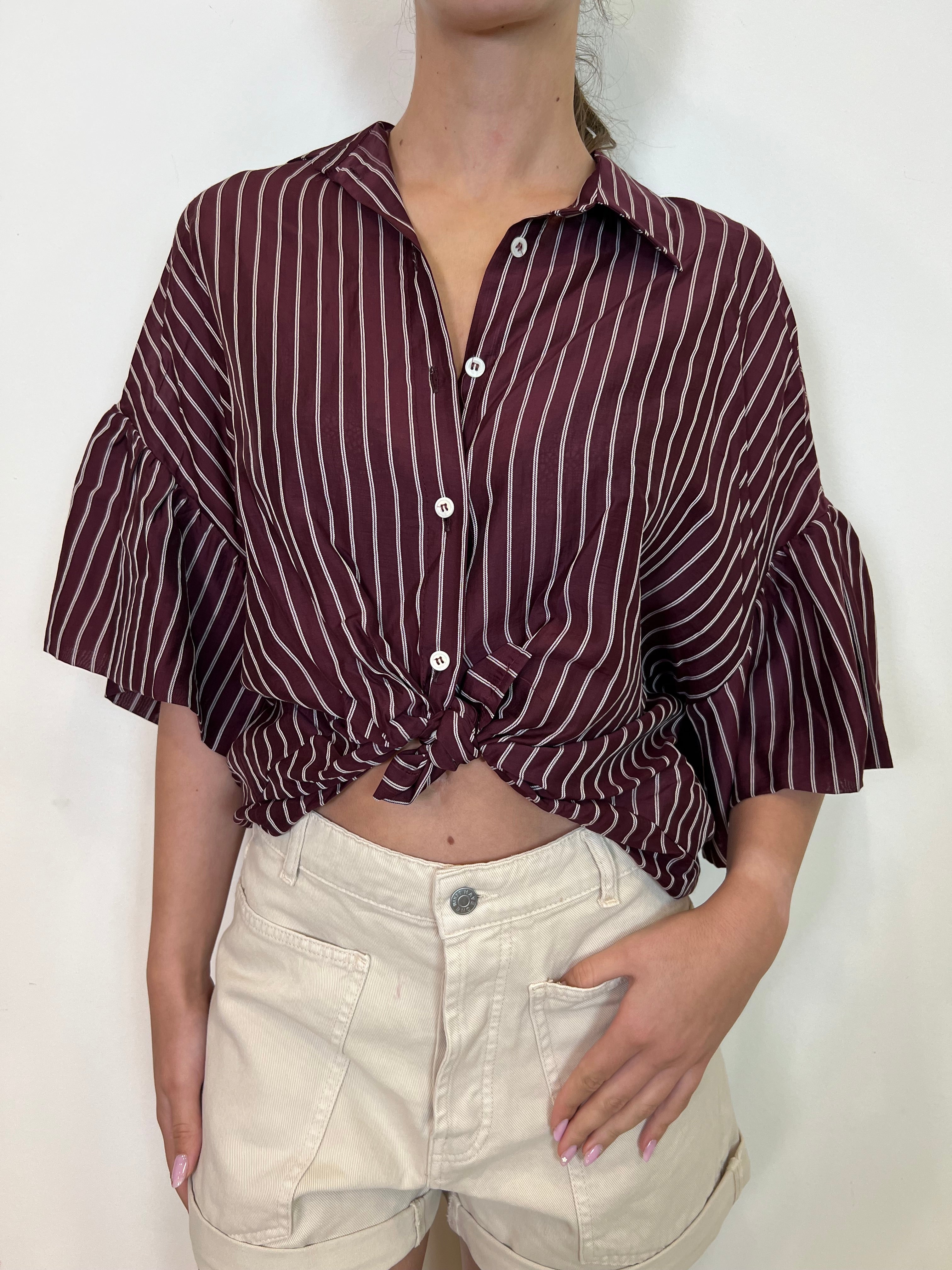 Camicia righe manica corta con volant - Vicolo
