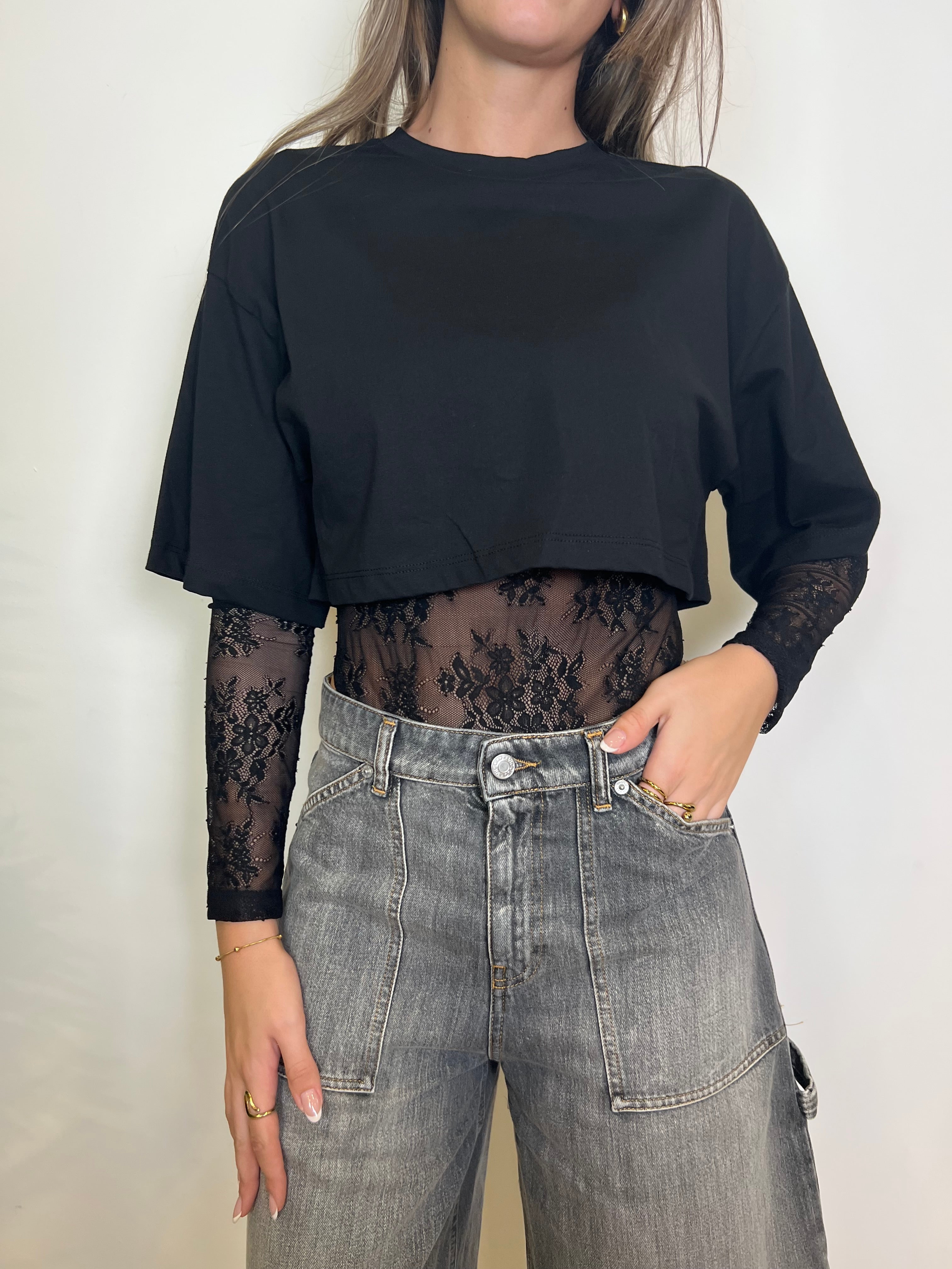 Body pizzo con t-shirt crop - Vicolo