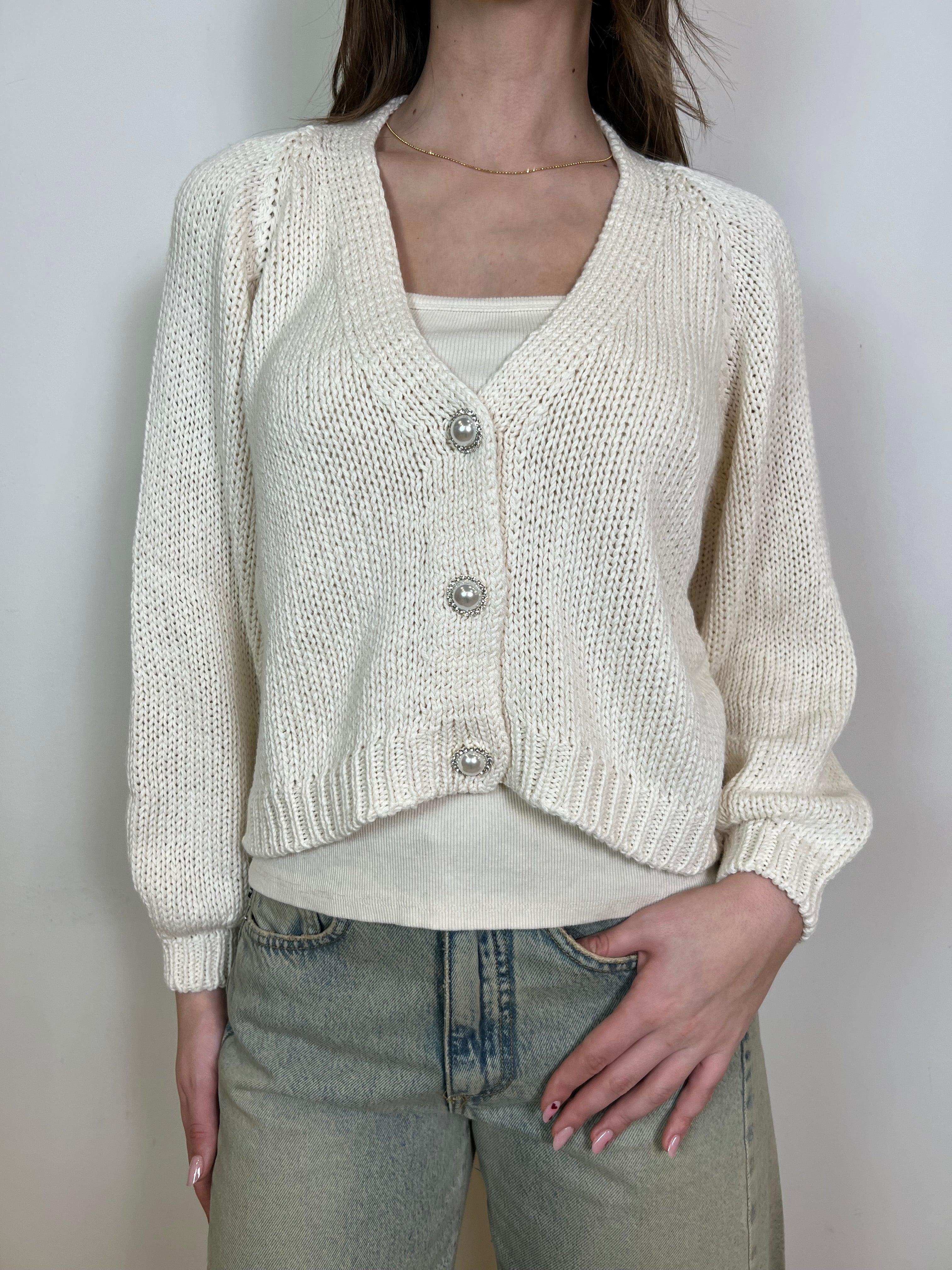 Cardigan bottone gioiello - Haveone