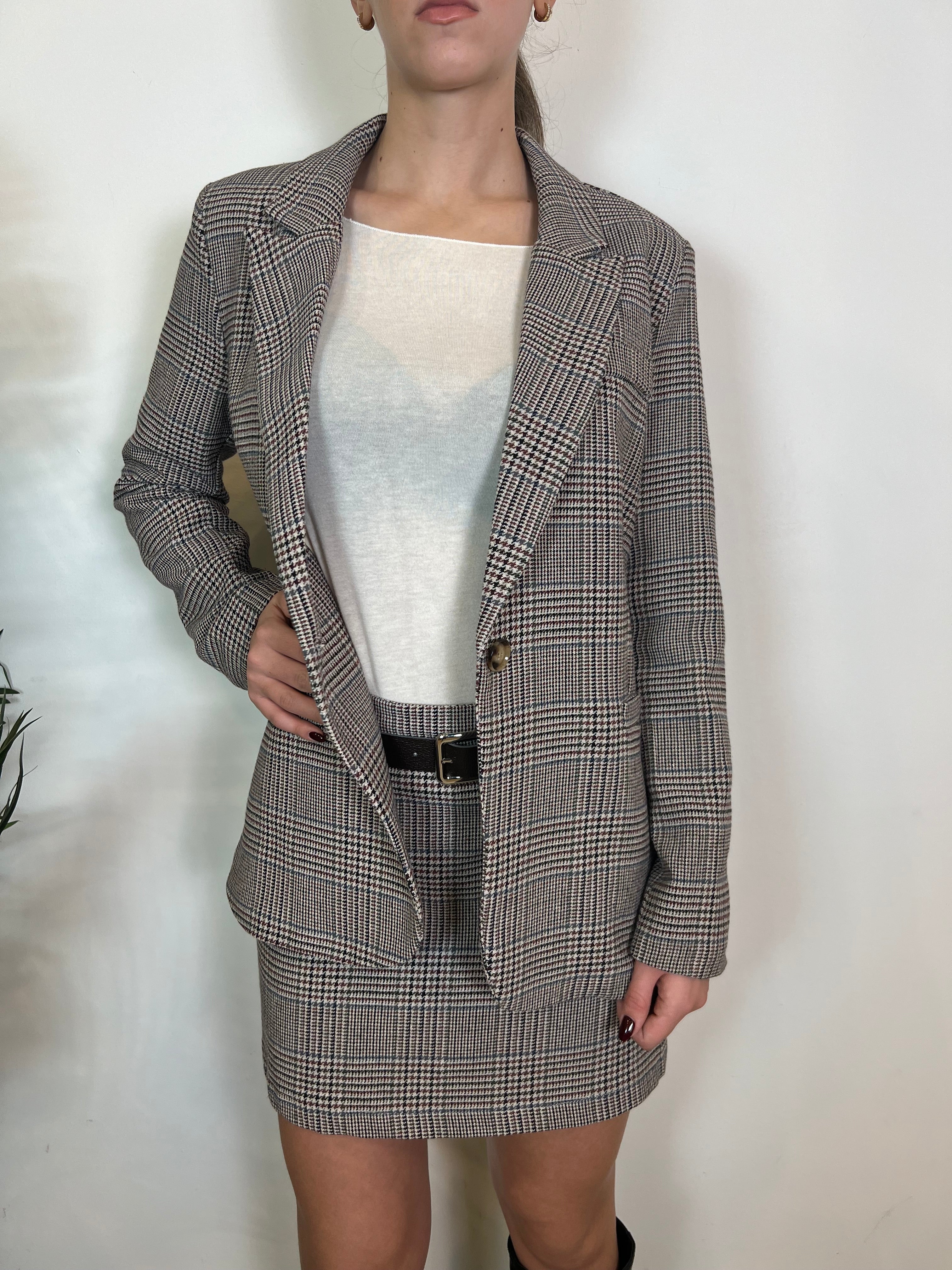 Giacca quadretti azzurro bordeaux - Haveone