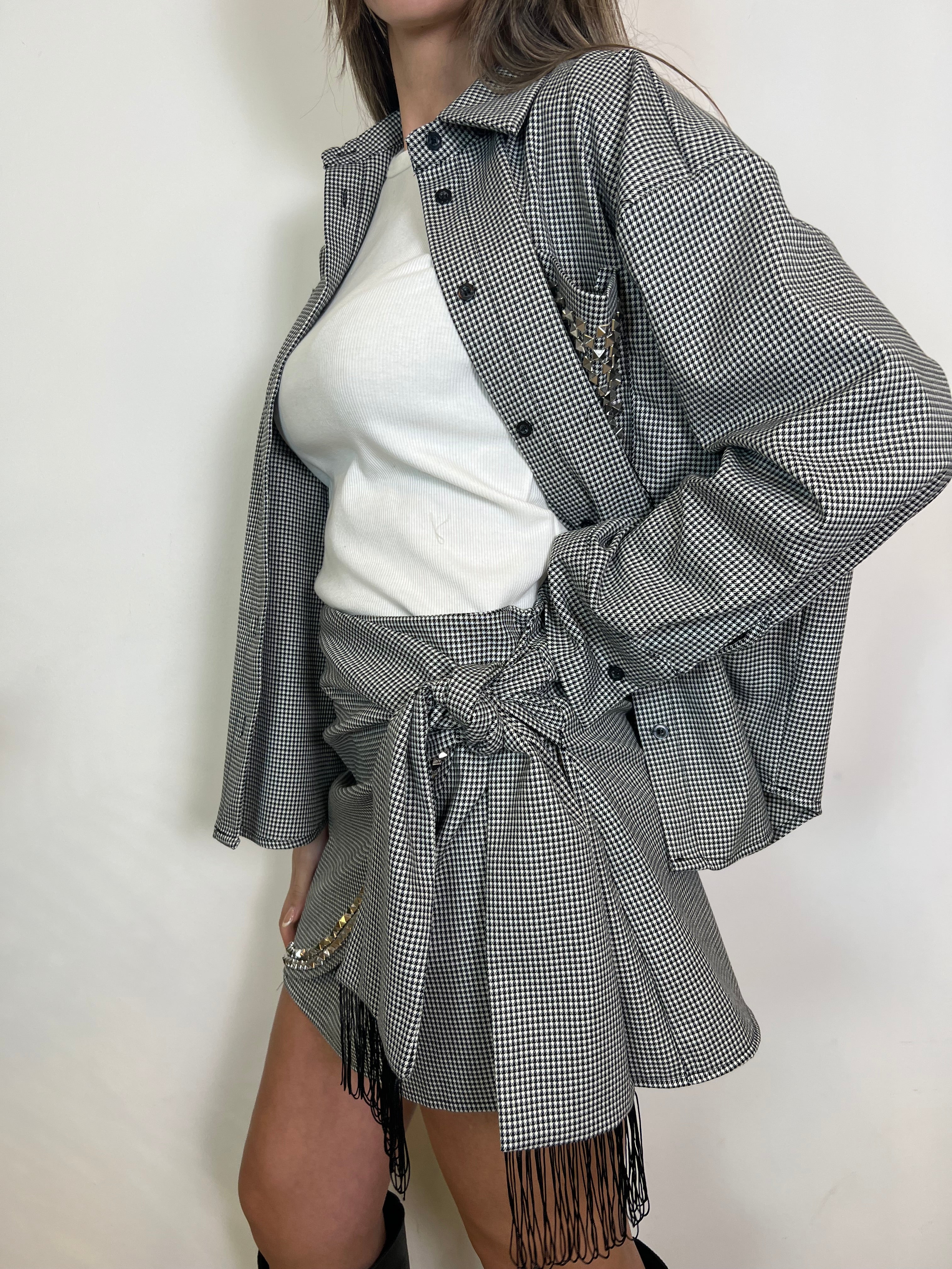 Gonna pied de poule borchie e frange - Haveone