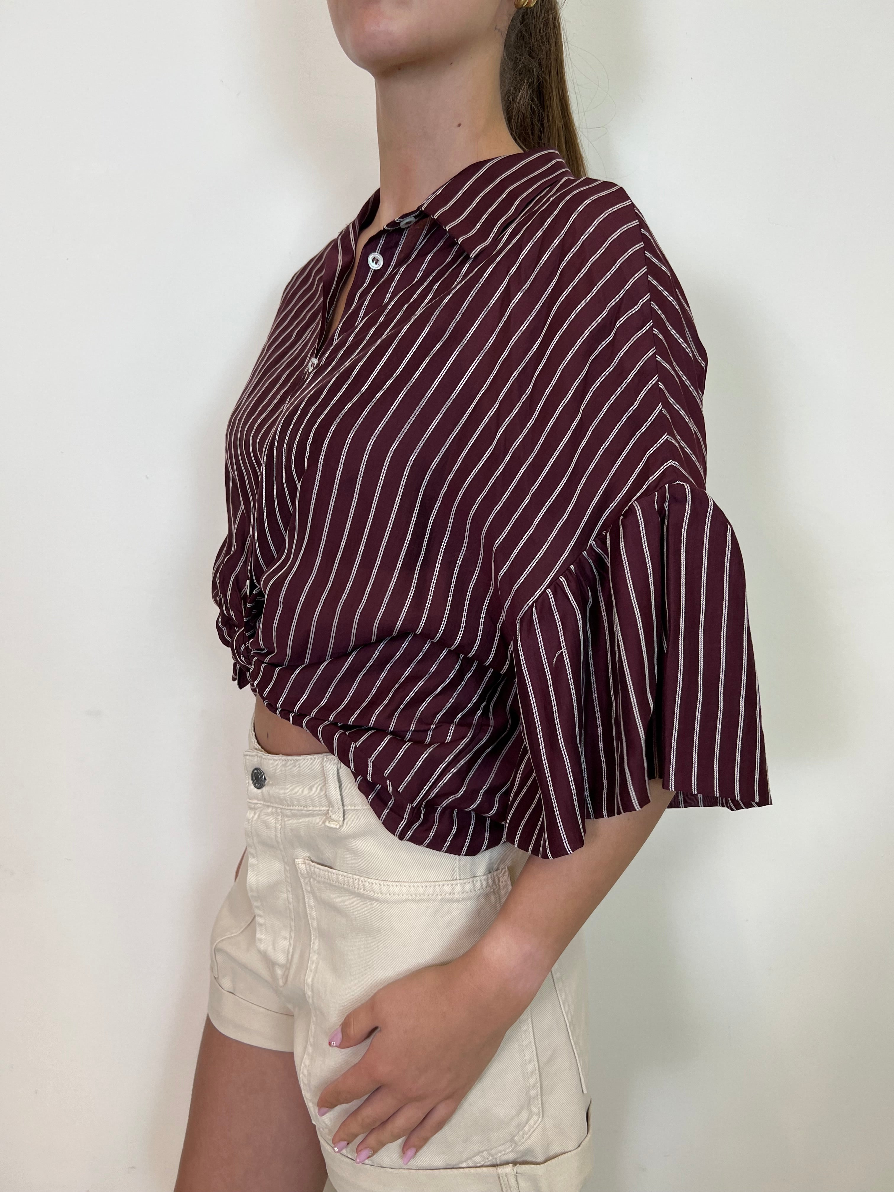 Camicia righe manica corta con volant - Vicolo