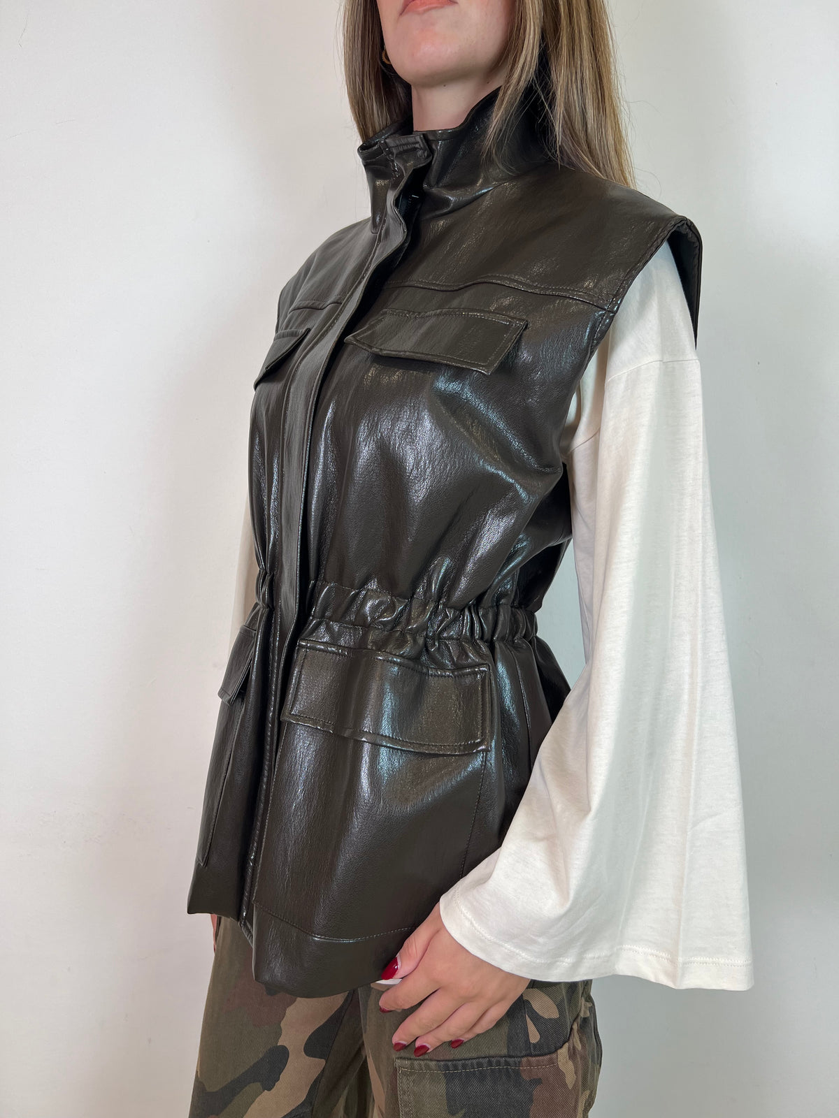 Gilet ecopelle arricciato - Haveone