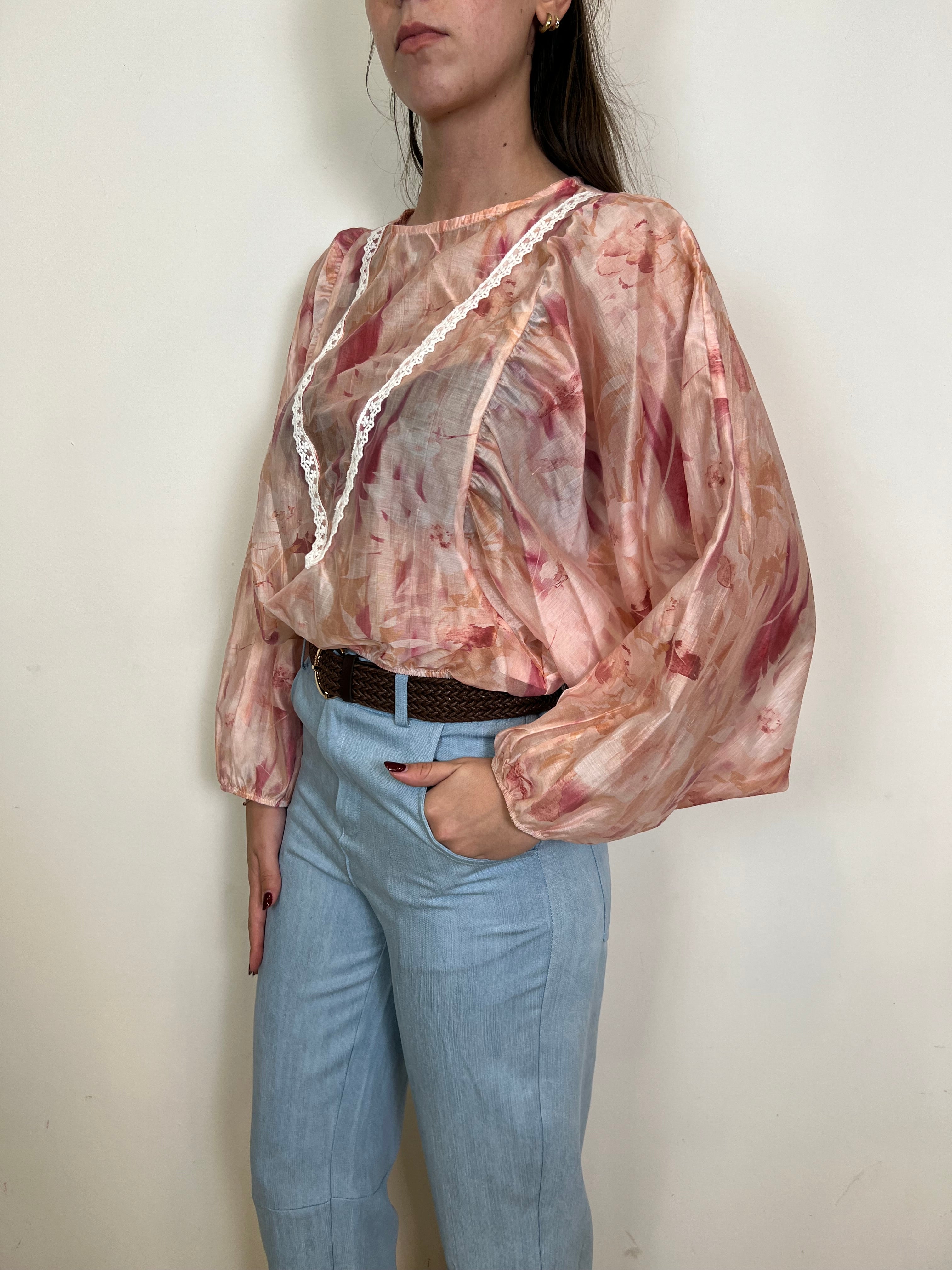 Blusa stampa rosa con ricamo - Haveone