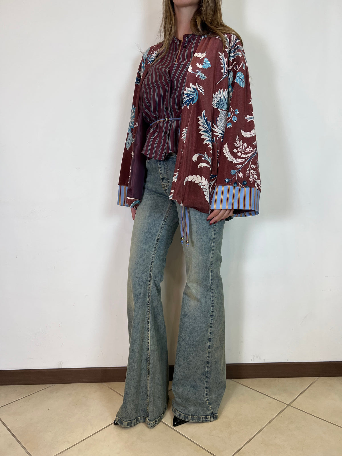 Kimono ciniglia “Nomad” bordeaux - Haveone