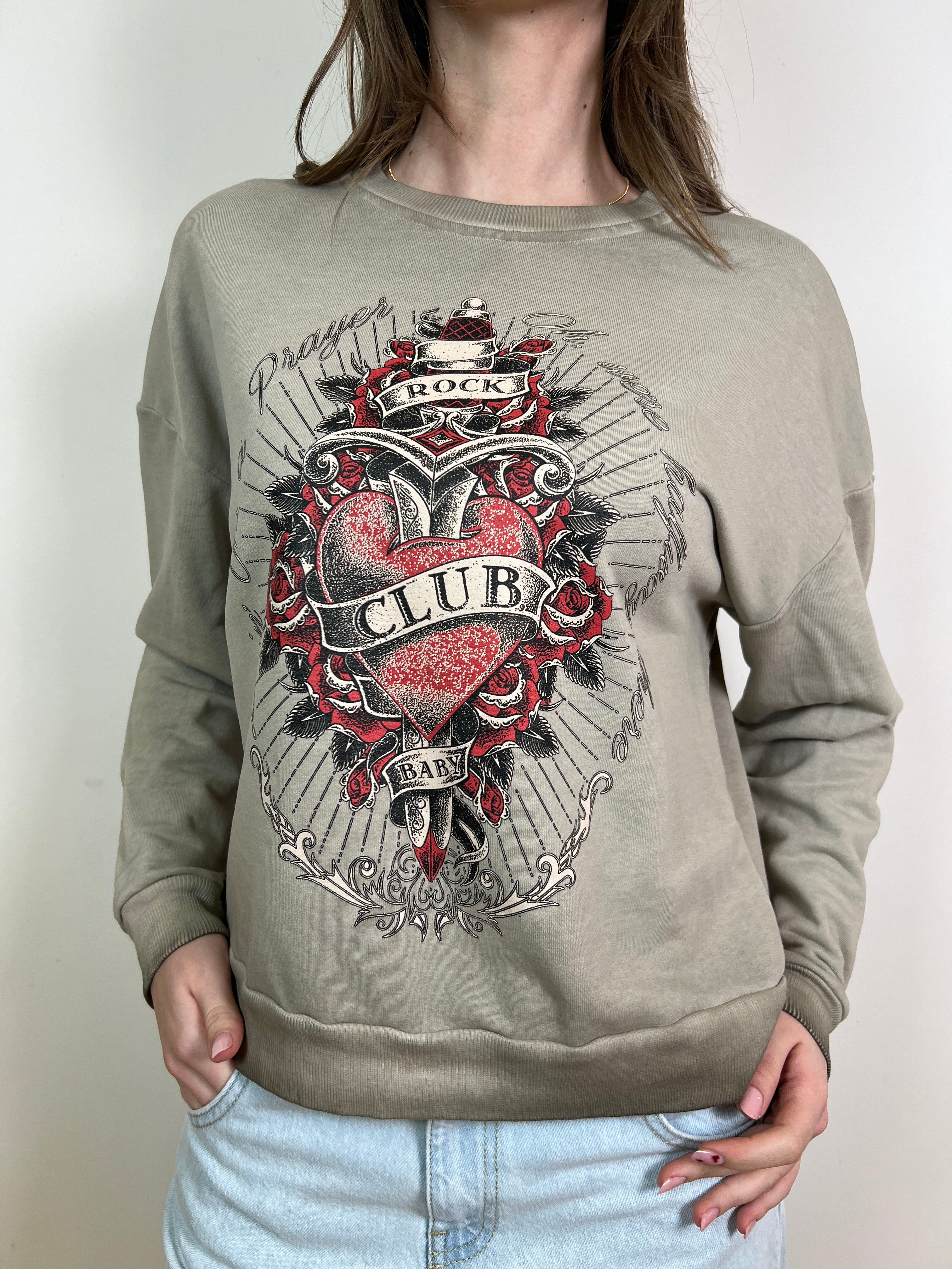 Felpa stone wash cuore - Haveone