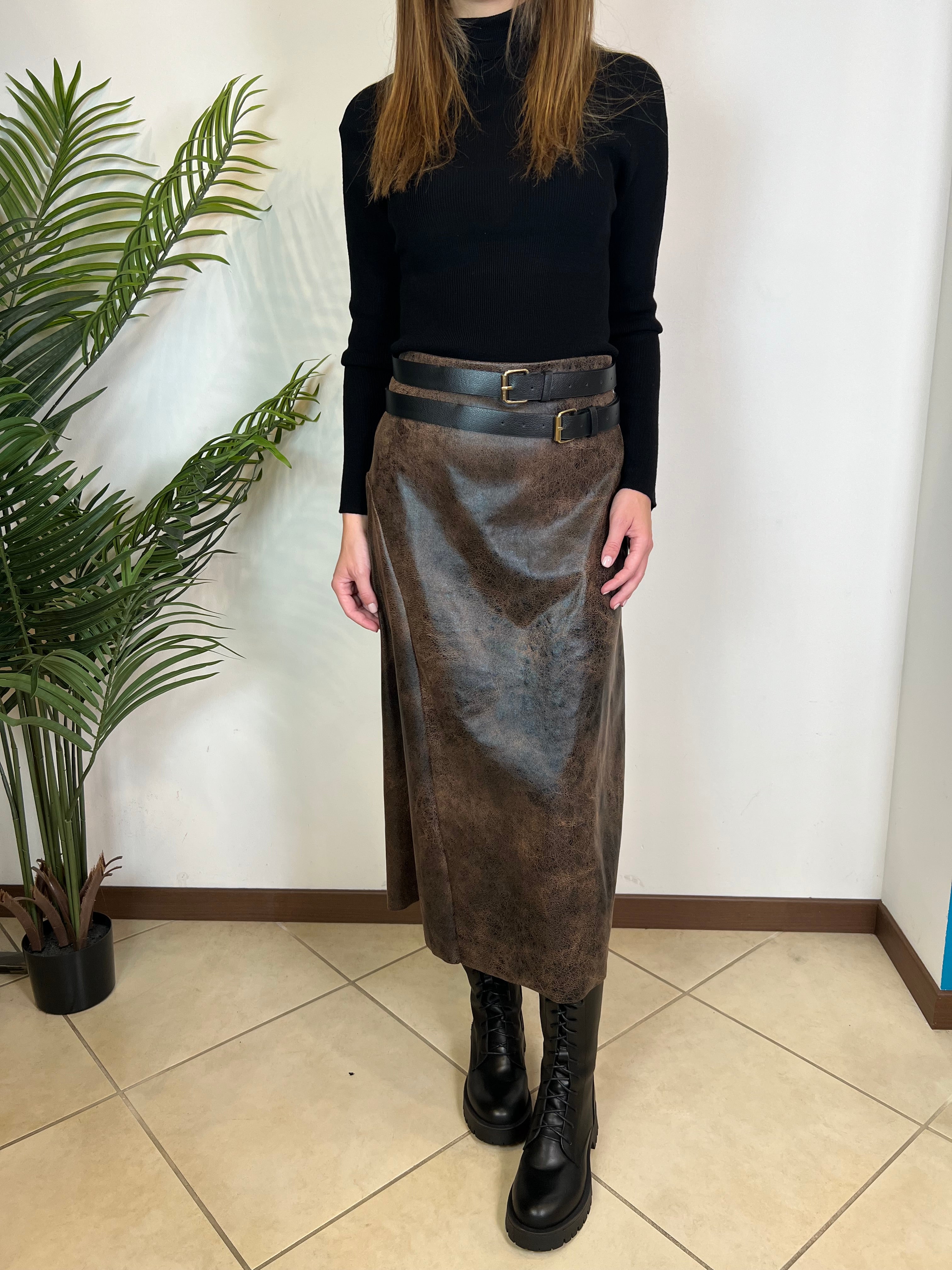 Gonna lunga ecopelle invecchiata - Haveone