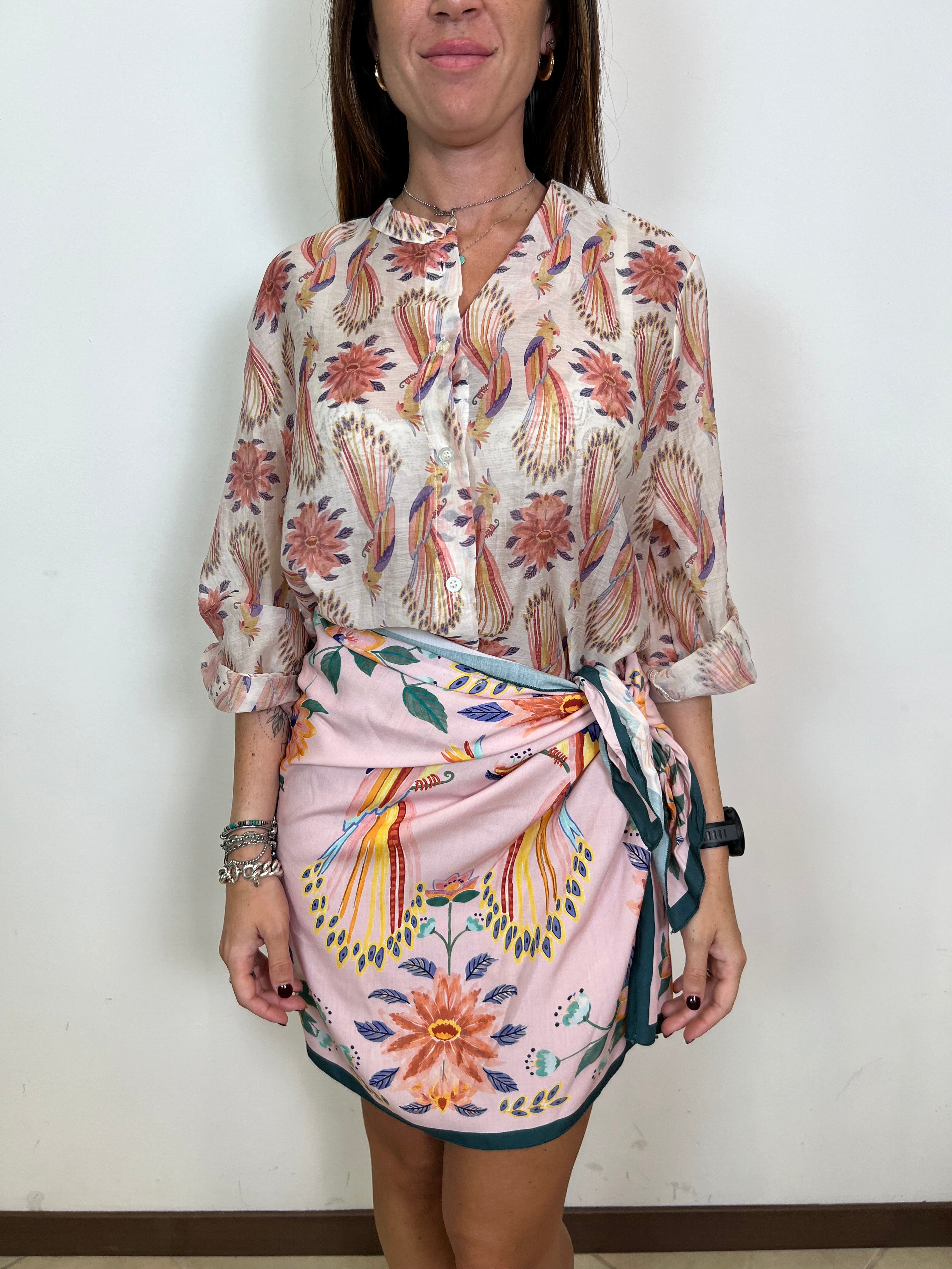 Camicia coreana pappagalli e fiori - Haveone
