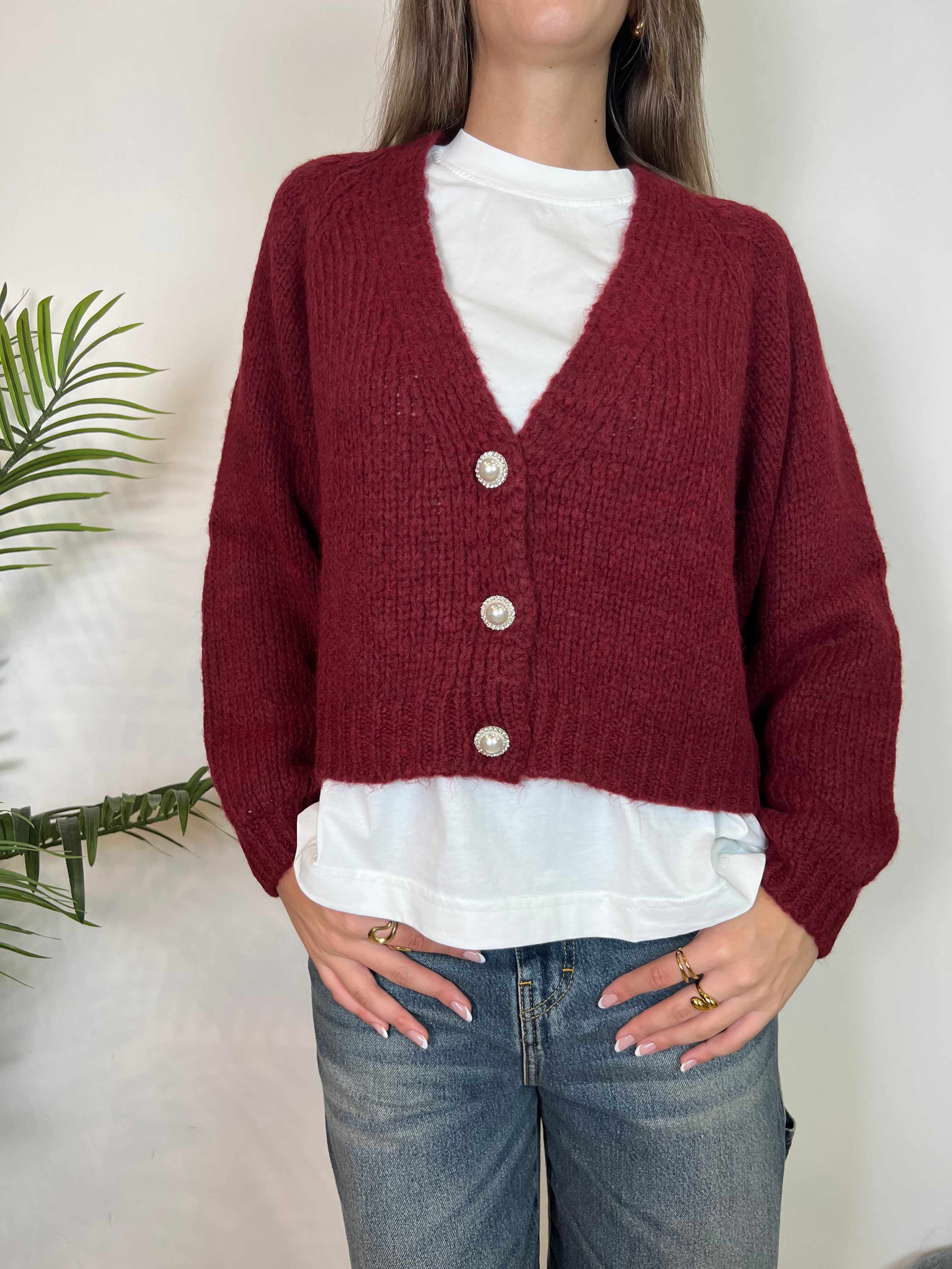 Cardigan bottone gioiello - Haveone