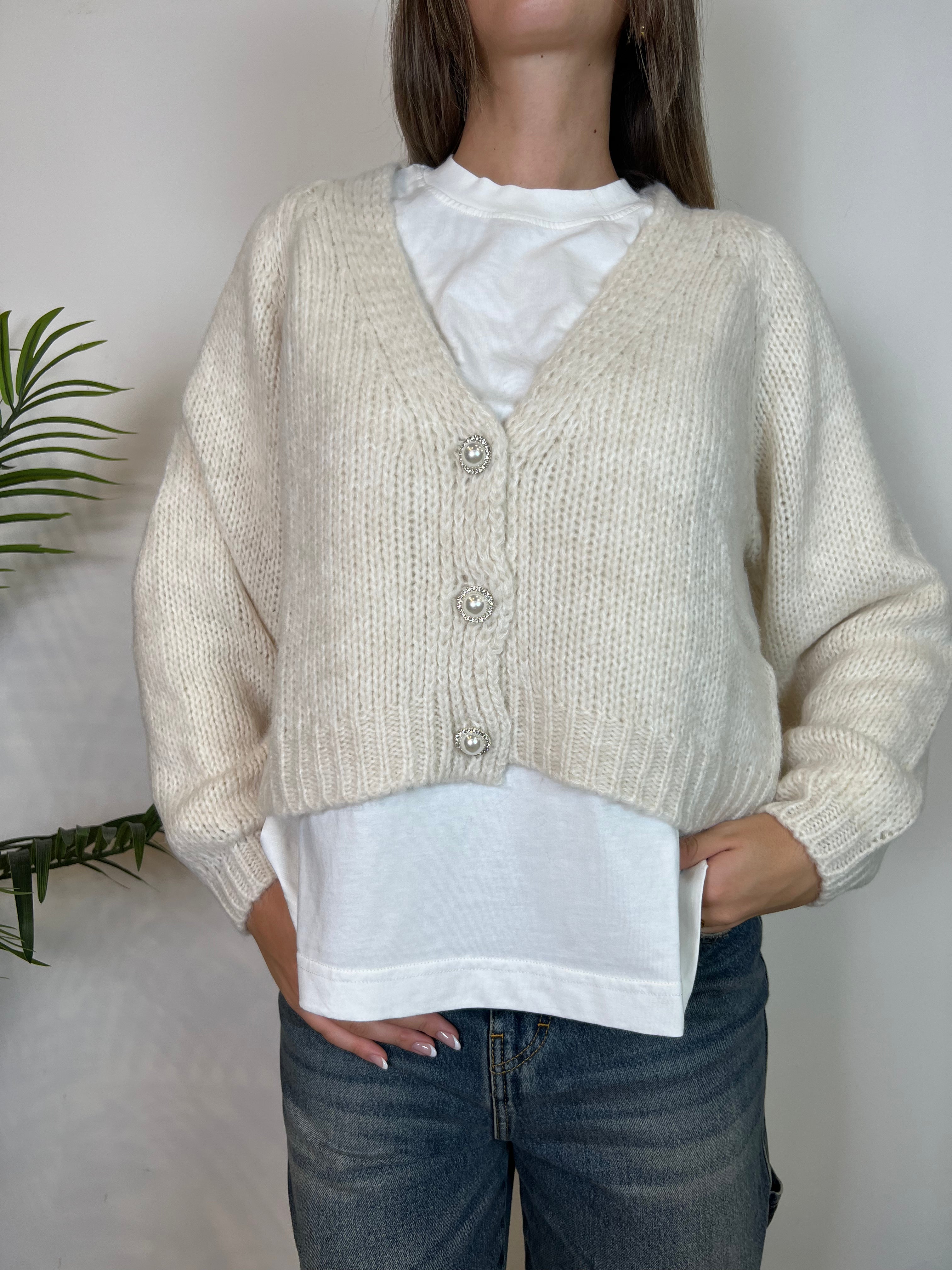 Cardigan bottone gioiello - Haveone